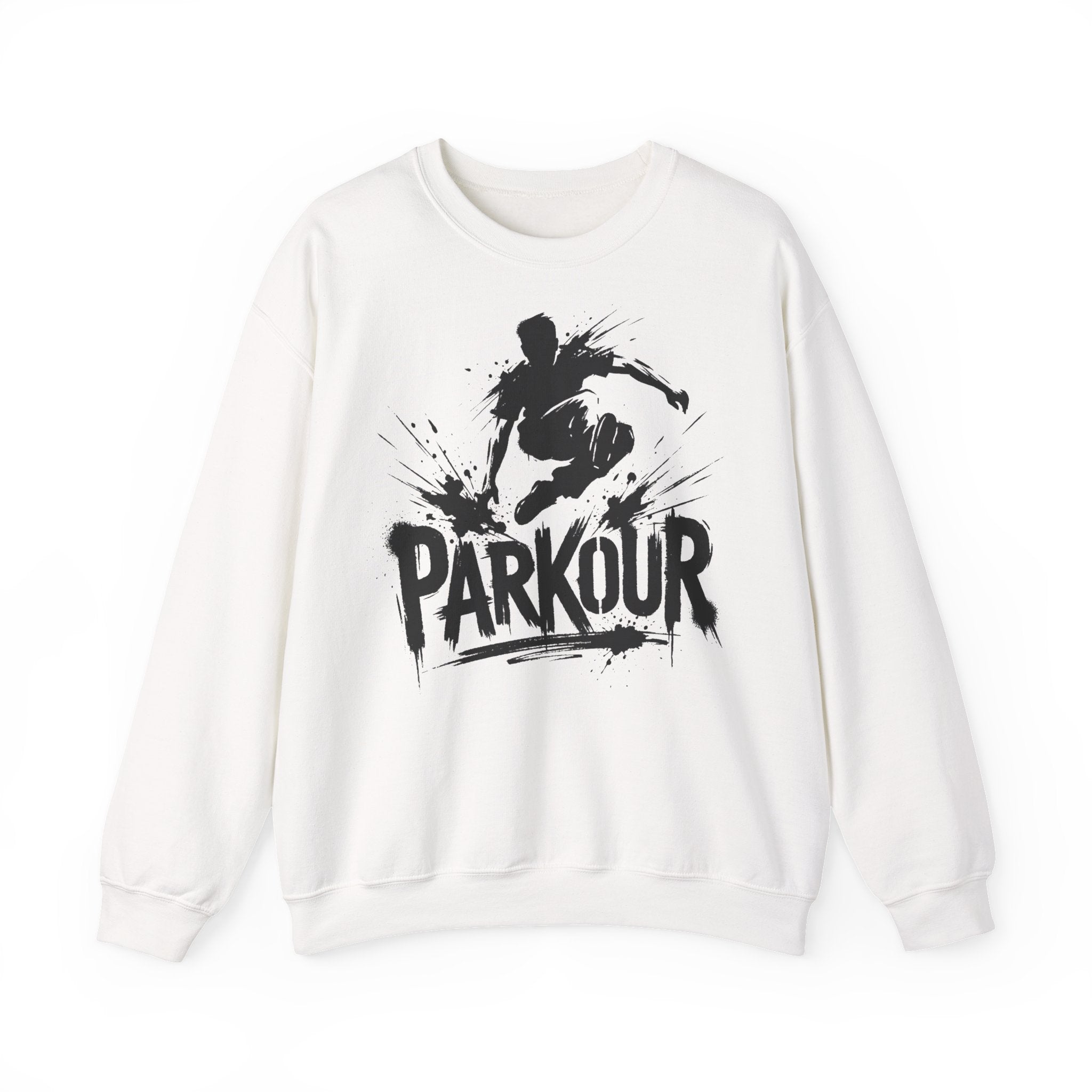 Parkour 01: Frontprint, Unisex Sweatshirt - Urban Stunt Silhouette Crewneck