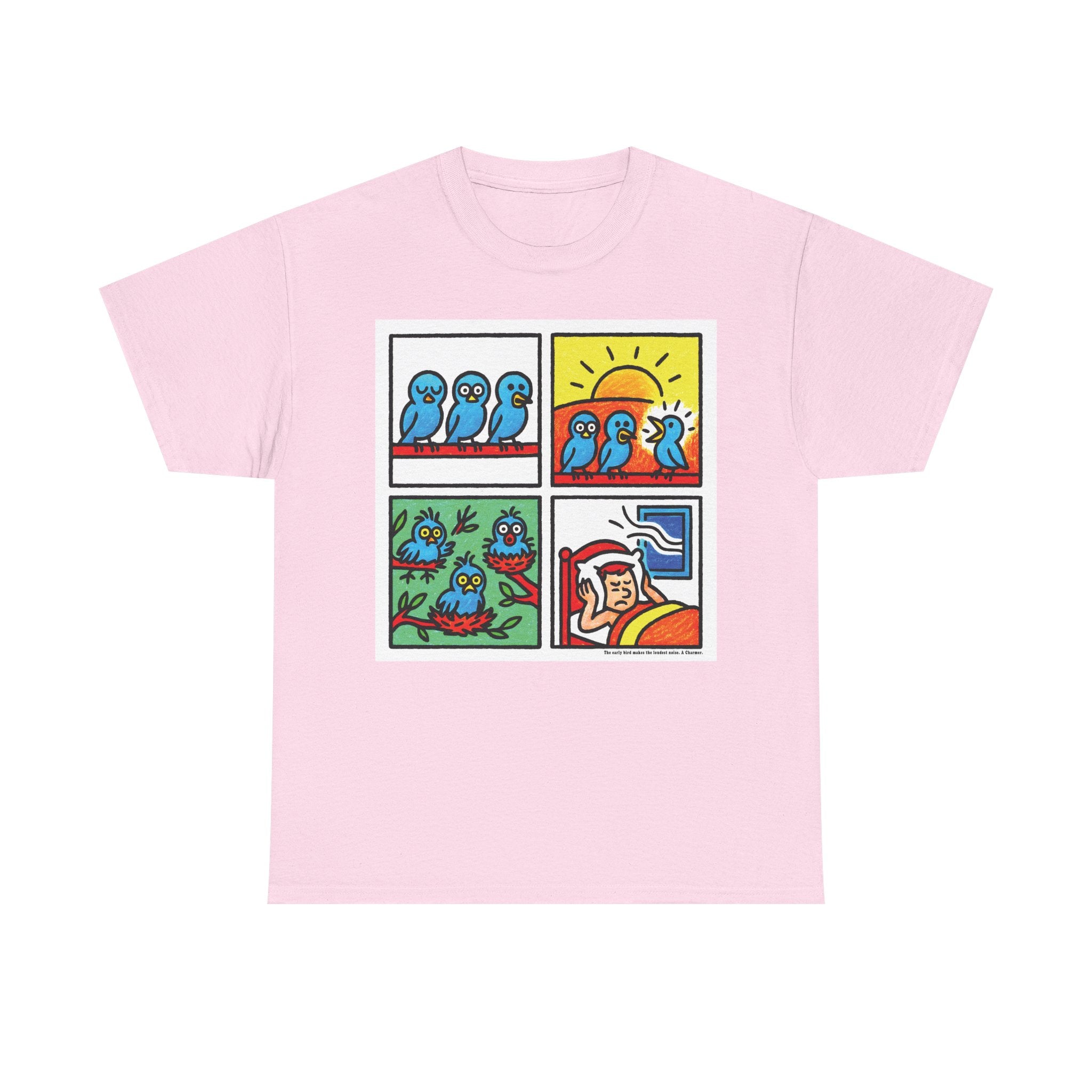 Proverb - Early bird makes loudest noise, Colorful Quirky Bird Tee - Fun Graphic Shirt for Nature Lovers, Perfect Gift for Birdwatchers, Casual Wear, Birthday, Summer