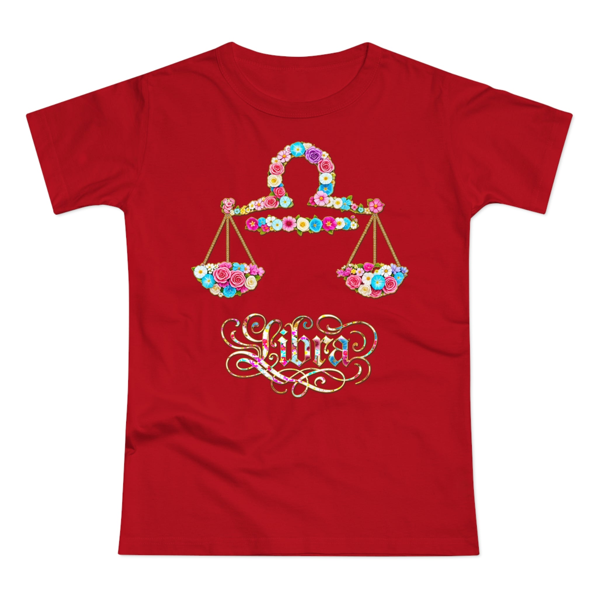 Waage: Frontprint, Womens' T-Shirt, florales Sternzeichen, Zodiac Astrologie (Libra)