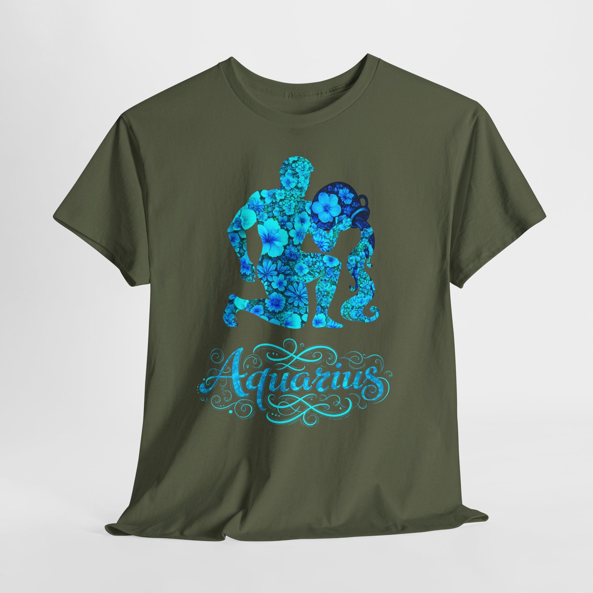 Wassermann: Frontprint, Unisex T-Shirt - Florales Sternzeichen Astrologie (Aquarius)