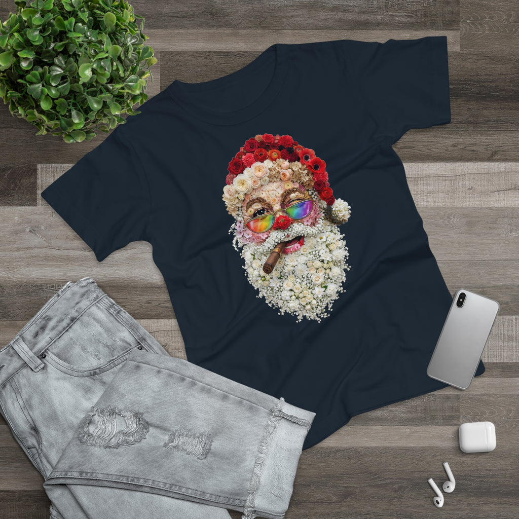 Blumen-Santa: Frontprint, Womens' T-Shirt, Rainbow Glasses & Cigar Holiday T-Shirt
