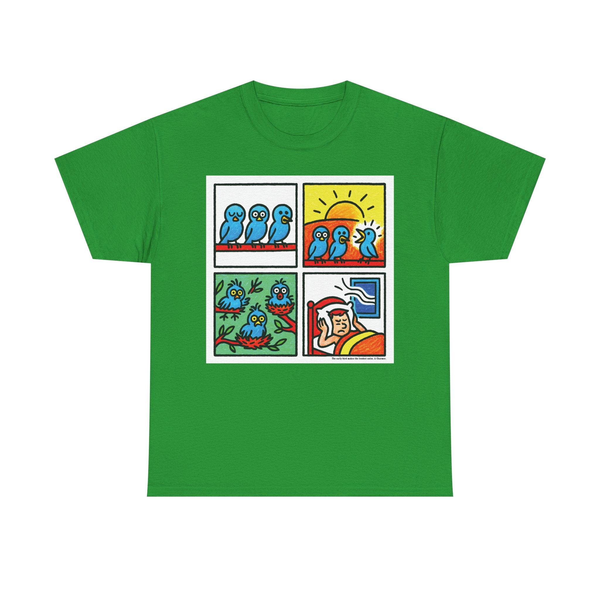 Proverb - Early bird makes loudest noise, Colorful Quirky Bird Tee - Fun Graphic Shirt for Nature Lovers, Perfect Gift for Birdwatchers, Casual Wear, Birthday, Summer