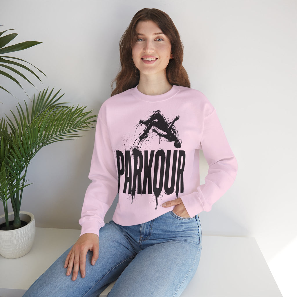 Parkour 06: Frontprint, Unisex Sweatshirt - Urban Stunt Silhouette Crewneck