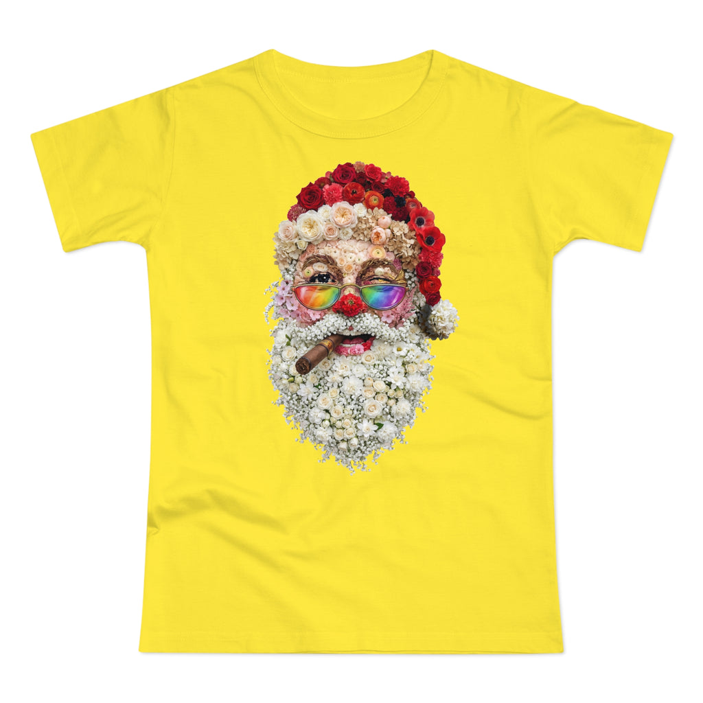 Blumen-Santa: Frontprint, Womens' T-Shirt, Rainbow Glasses & Cigar Holiday T-Shirt