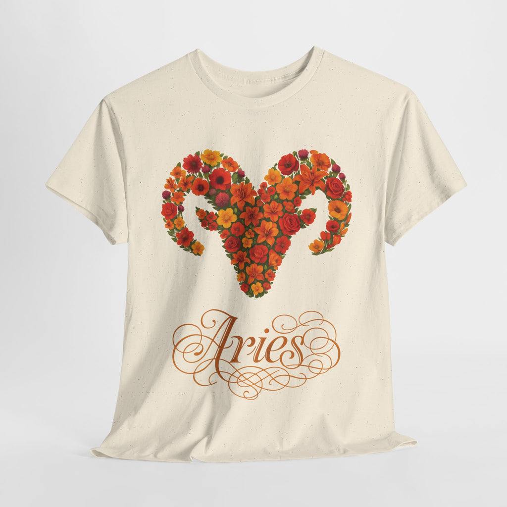 Aries Floral Zodiac Tee, Astrology Gift, Unisex Cotton T-Shirt, Horoscope Apparel, Birthday Gift, Celestial Fashion