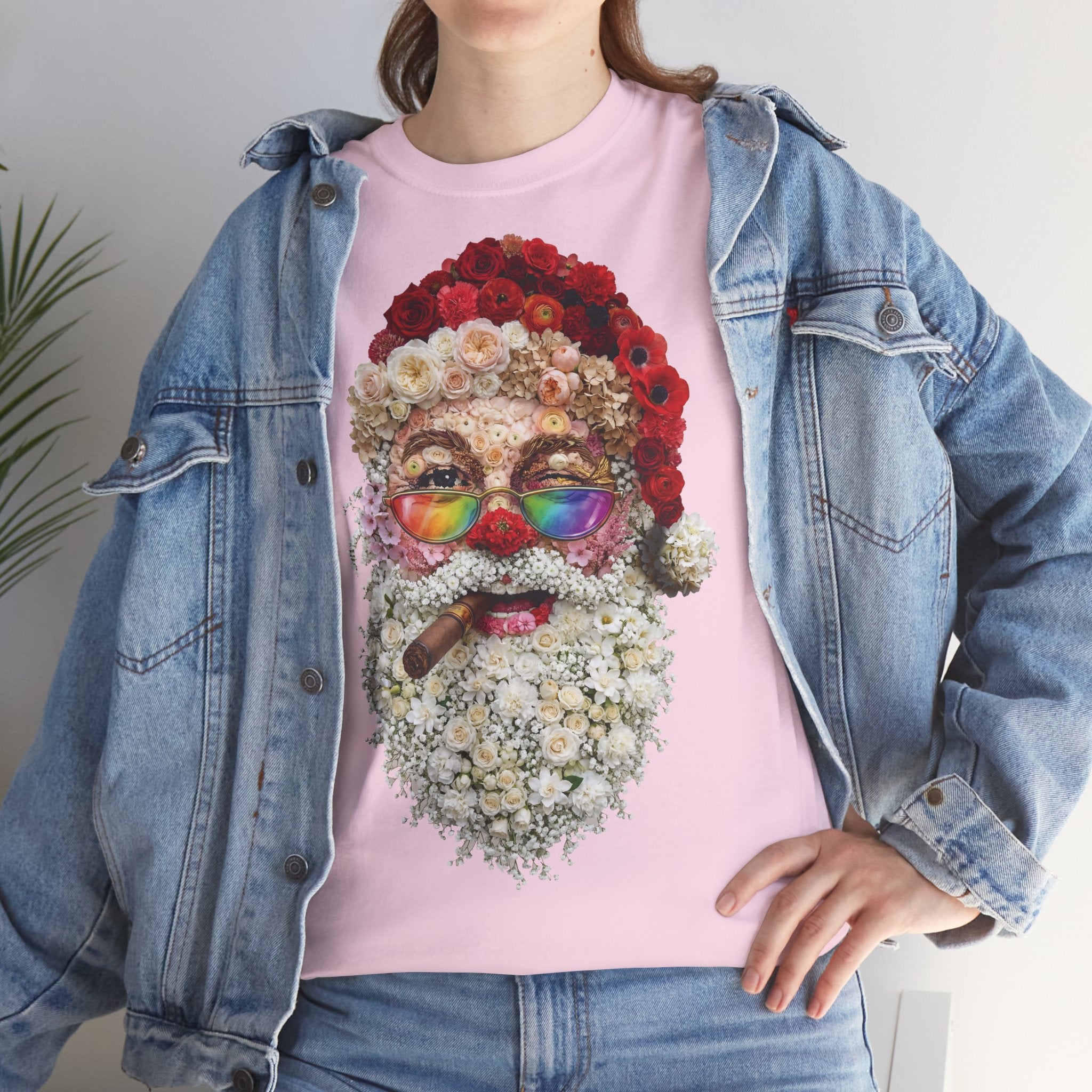 Blumen-Santa: Frontprint, Unisex T-Shirt, Floral Colorful Retro Santa with Cigar Weihnachten