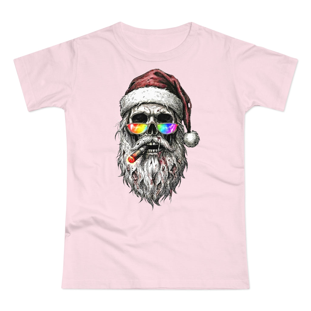 Dark-Santa: Frontprint, Womens' T-Shirt, Skull Retro Sunglasses & Cigar Holiday Tee