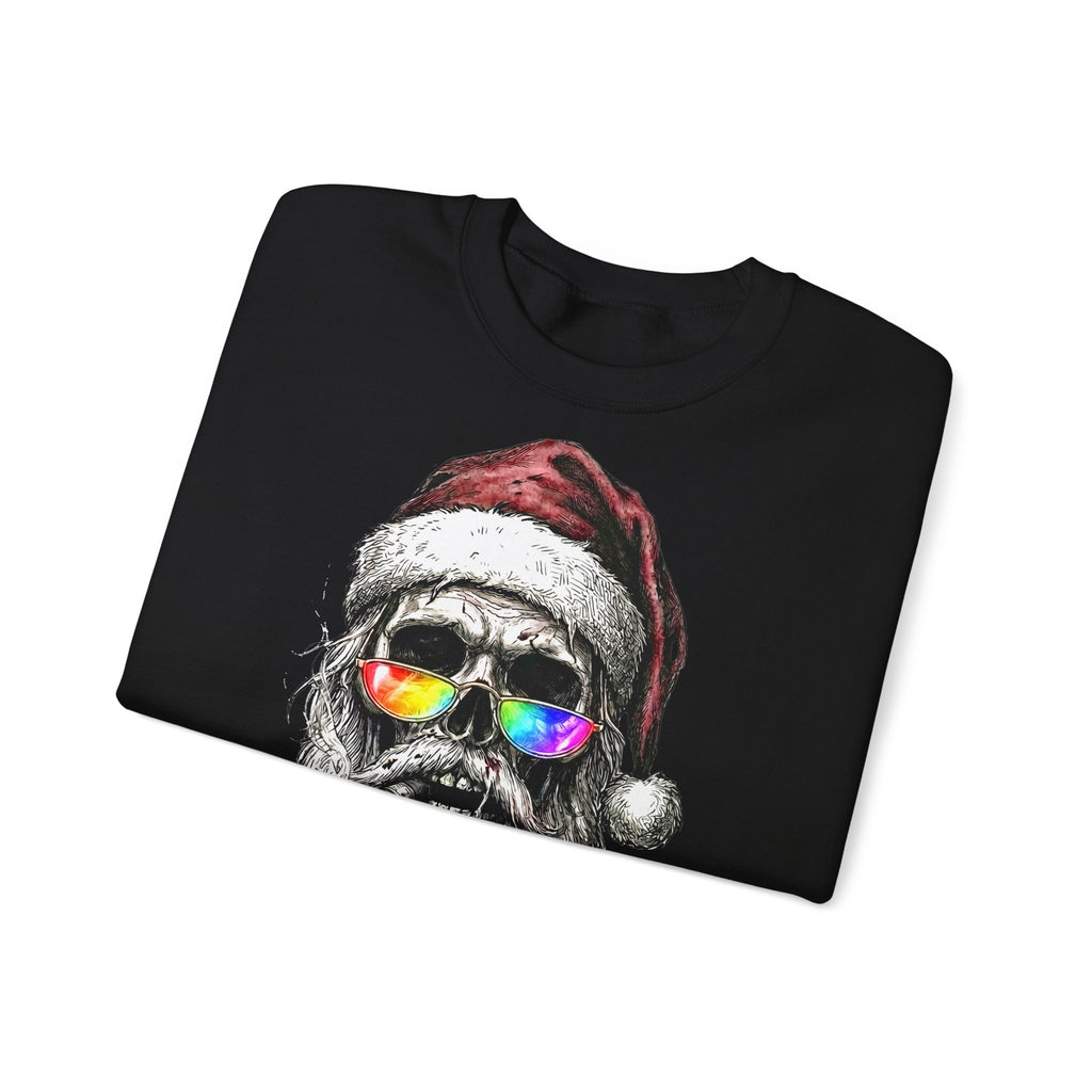 Dark-Santa: Frontprint, Unisex Sweatshirt, Skull Skull with Rainbow Sunglasses Crewneck