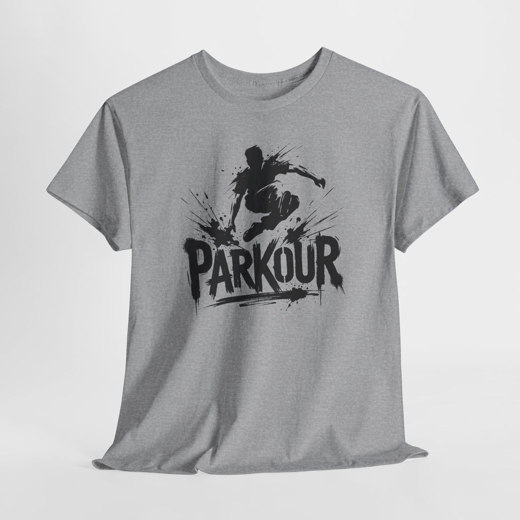 Parkour 01: Frontprint, Unisex T-Shirt - - Urban Stunt Silhouette Crewneck