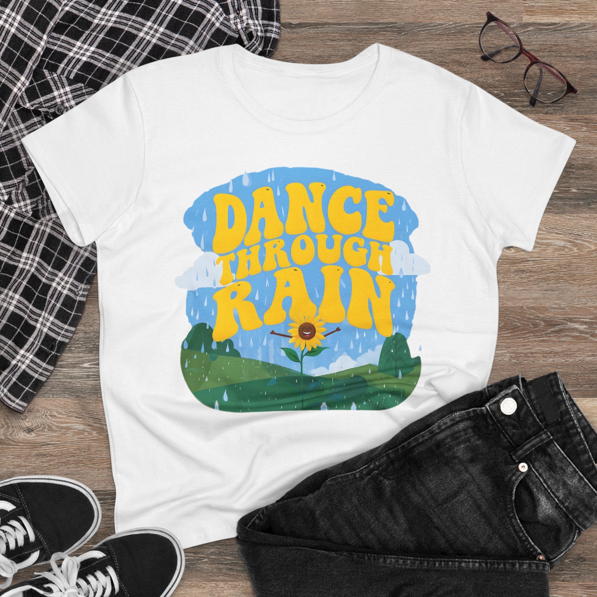 Dance through Rain - Miss Positive Vibes: Frontprint, Womens' T-Shirt