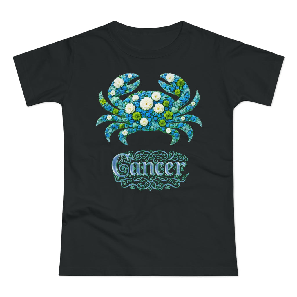 Krebs: Frontprint, Womens' T-Shirt, florales Sternzeichen, Zodiac Astrologie (Cancer)