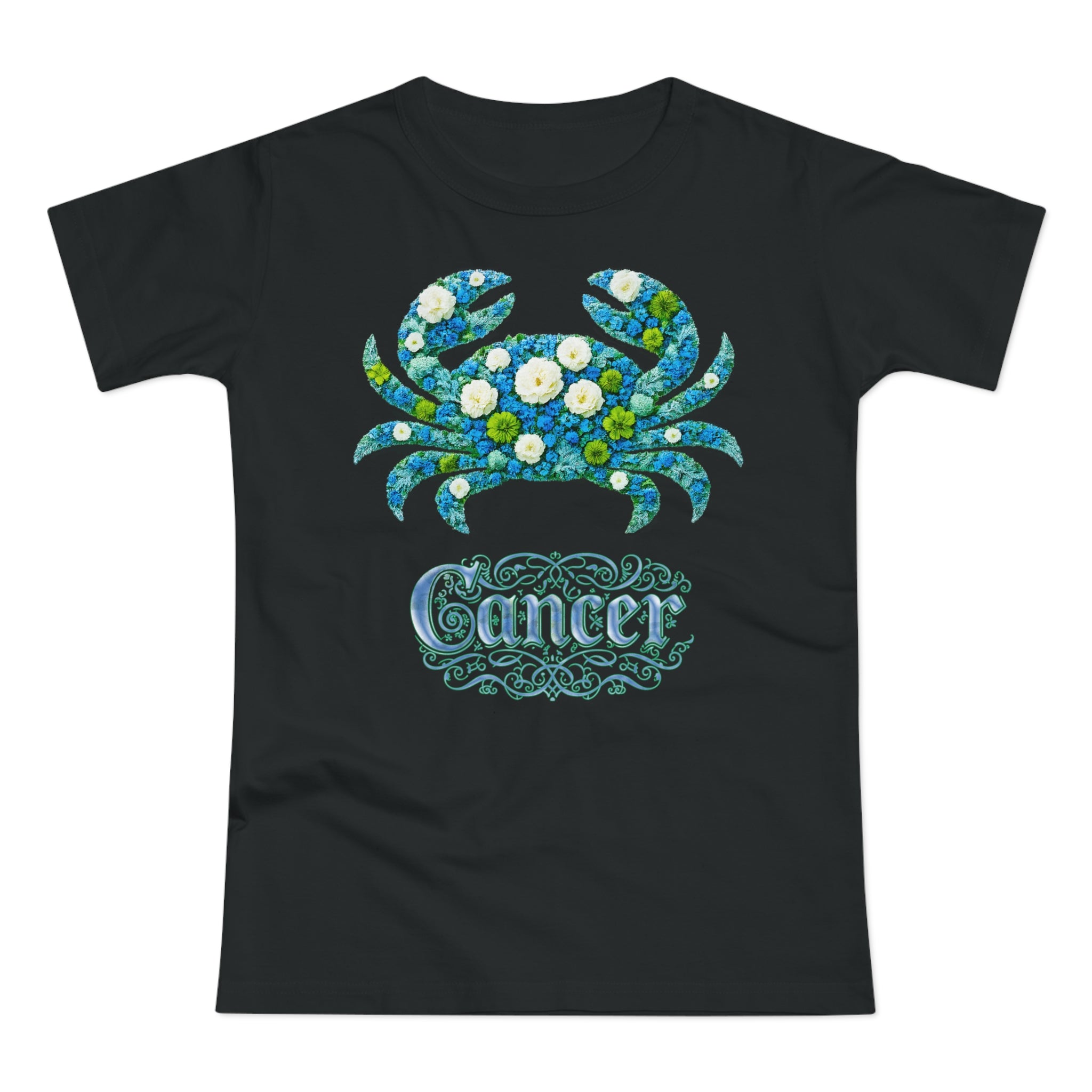 Krebs: Frontprint, Womens' T-Shirt, florales Sternzeichen, Zodiac Astrologie (Cancer)