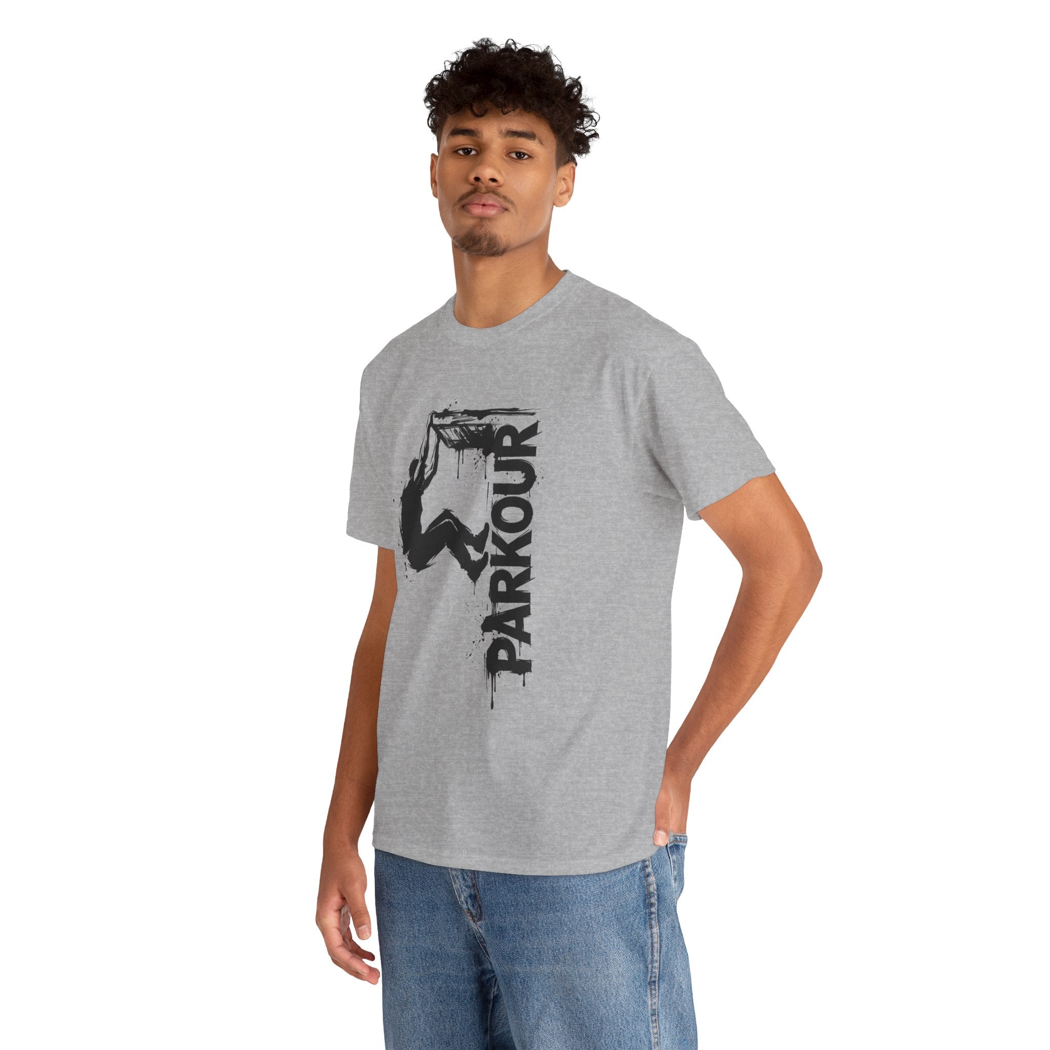 Parkour 09: Frontprint, Unisex T-Shirt - Urban Stunt Silhouette Crewneck