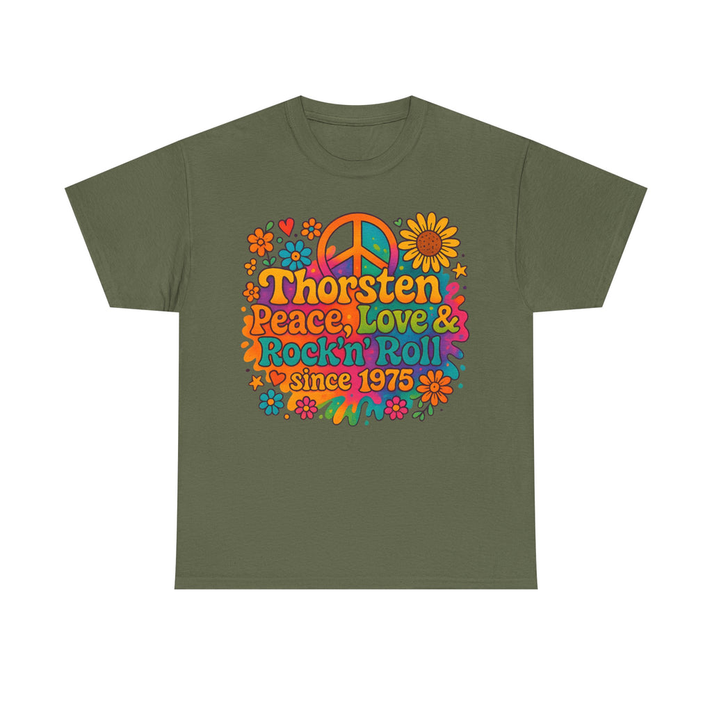 Thorsten, 1975, Retro Peace & Love Tee, Unisex Heavy Cotton Top, Vintage Rock'n'Roll Shirt, Music Lover Gift, 70s Inspired Fashion