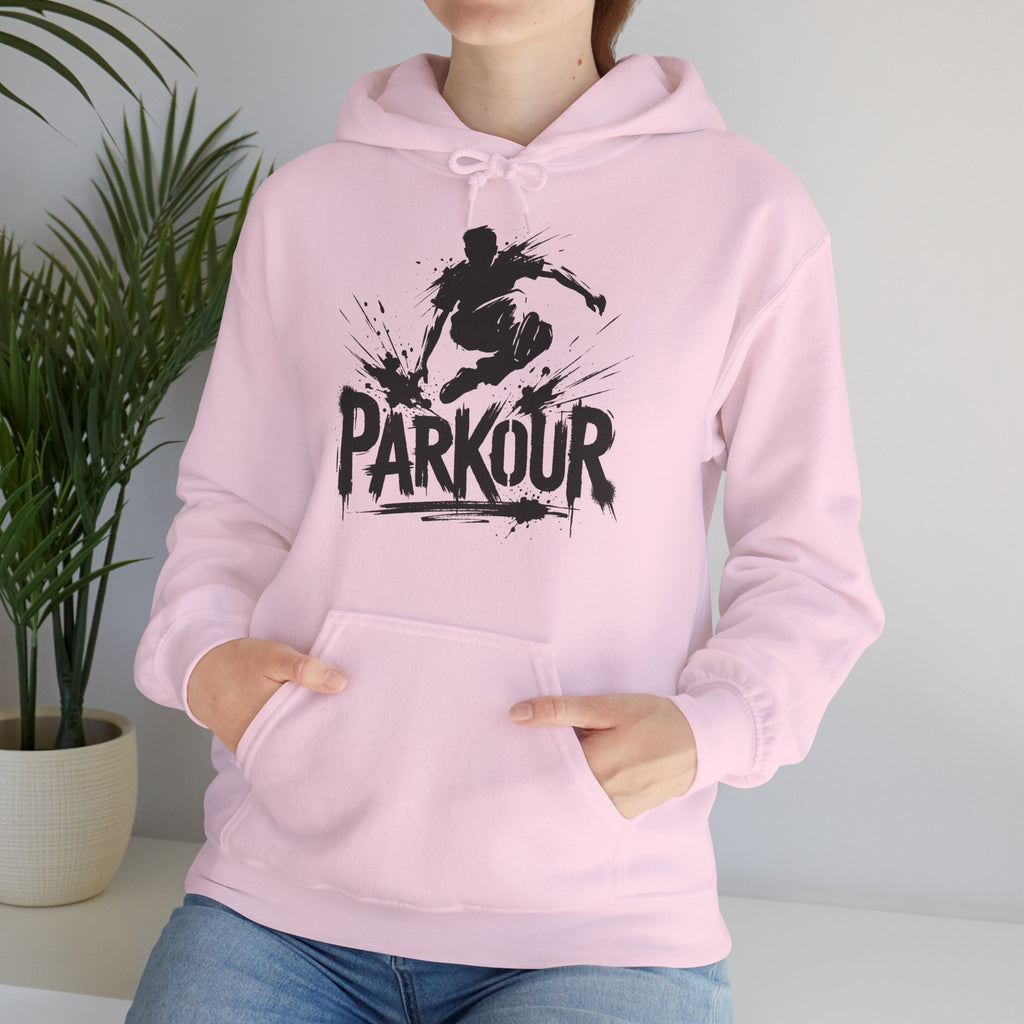 Parkour 01: Frontprint, Unisex Hoodie - Urban Stunt Silhouette Crewneck