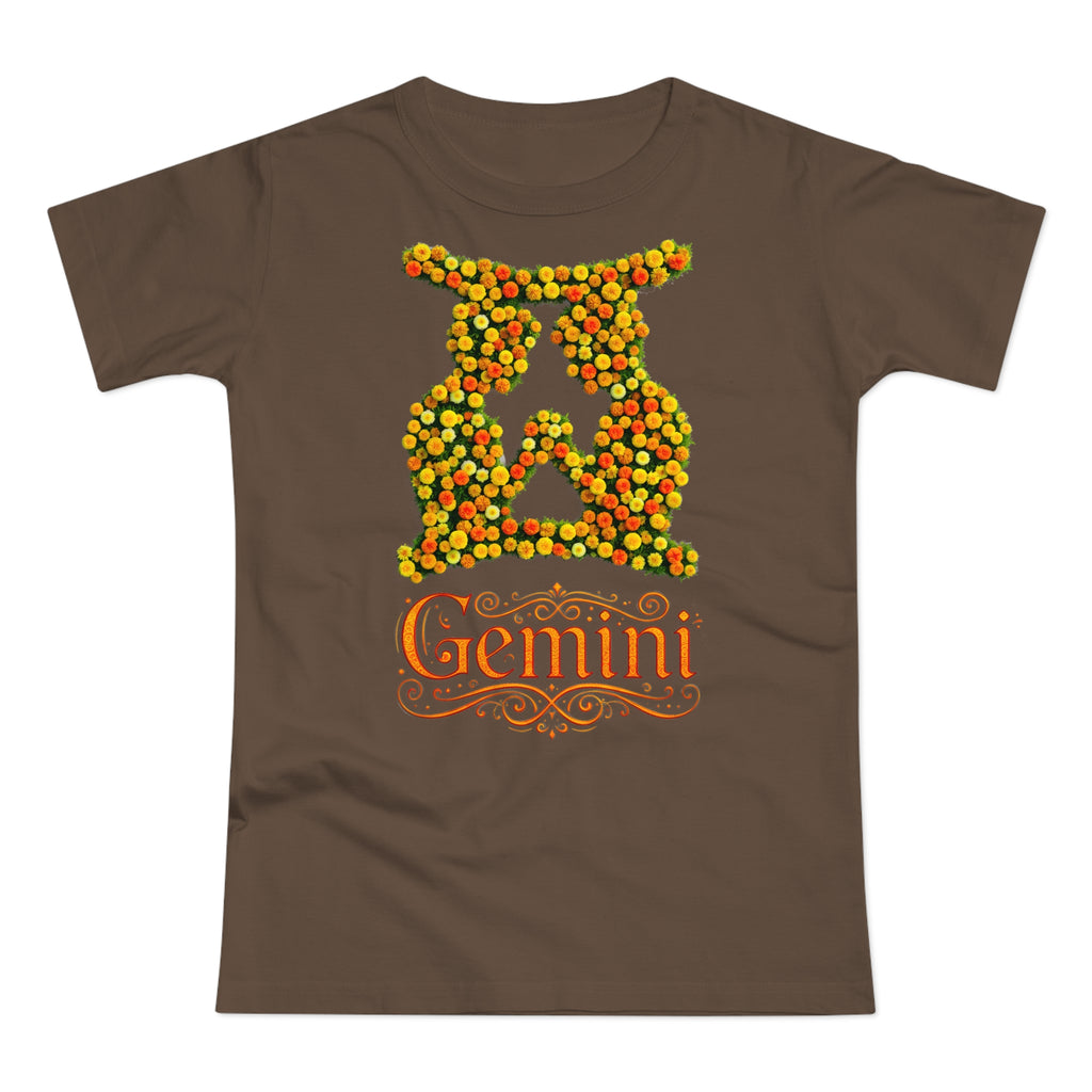 Zwilling: Frontprint, Womens' T-Shirt, florales Sternzeichen, Zodiac Astrologie (Gemini)