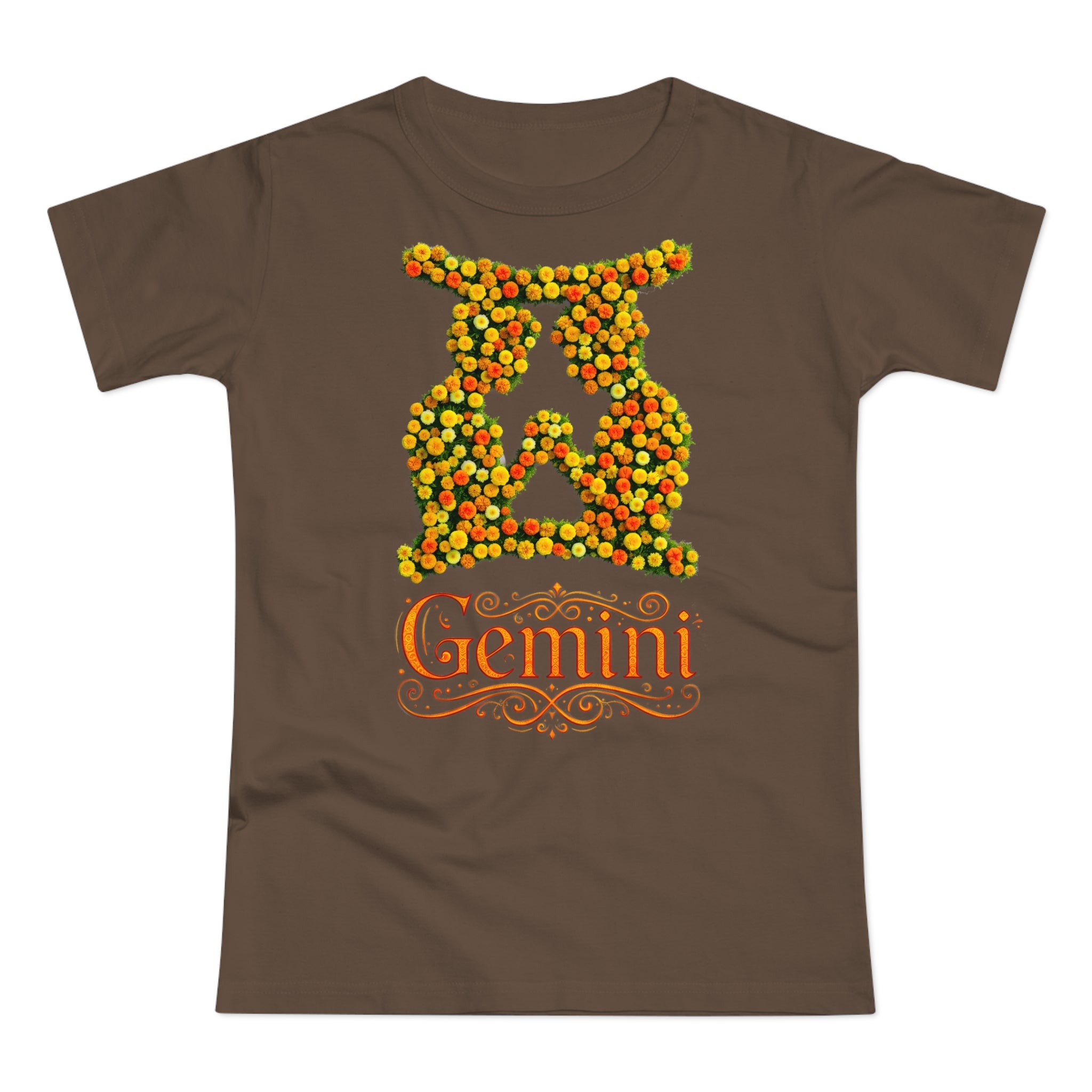 Zwilling: Frontprint, Womens' T-Shirt, florales Sternzeichen, Zodiac Astrologie (Gemini)