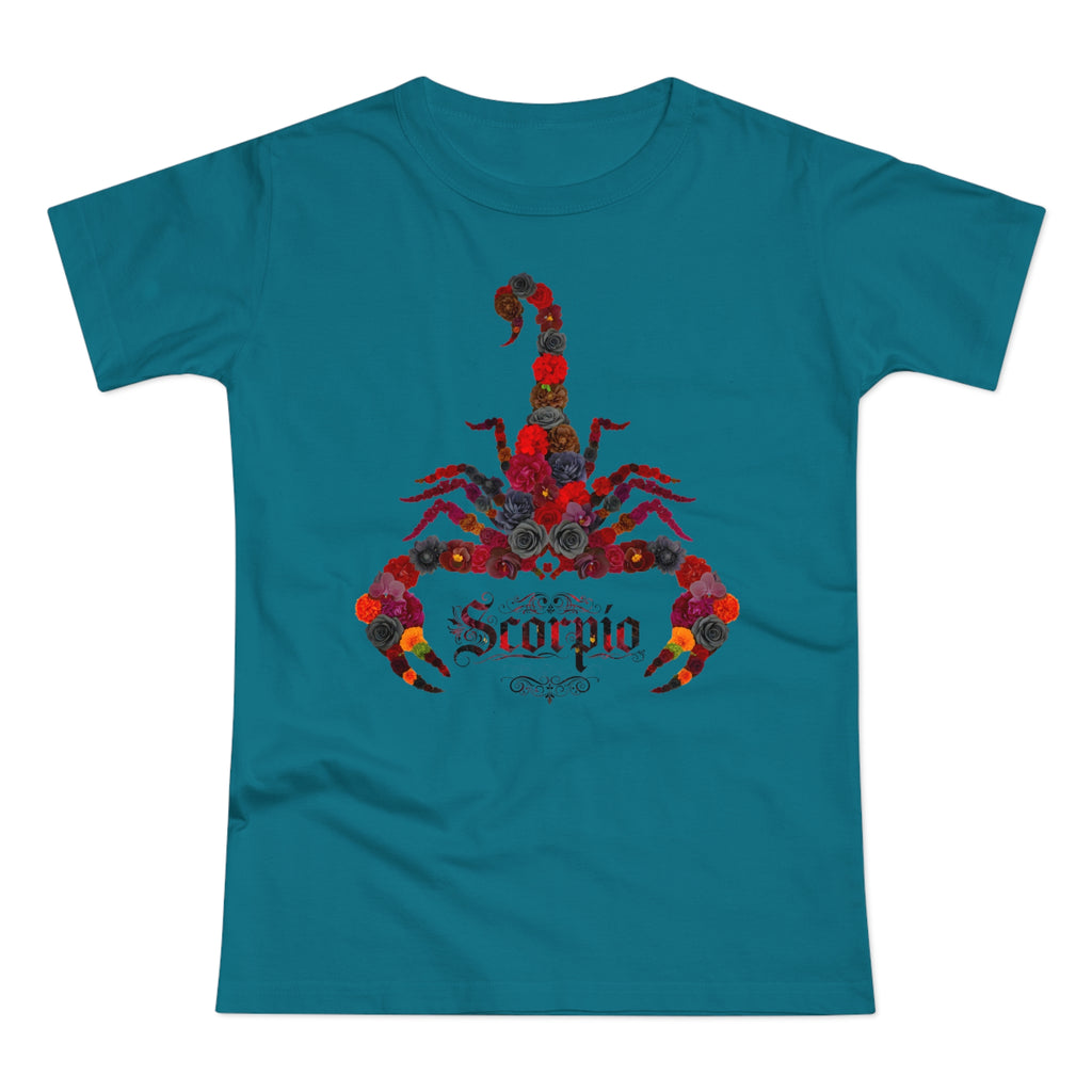 Skorpion: Frontprint, Womens' T-Shirt, florales Sternzeichen, Zodiac Astrologie (Scorpio)