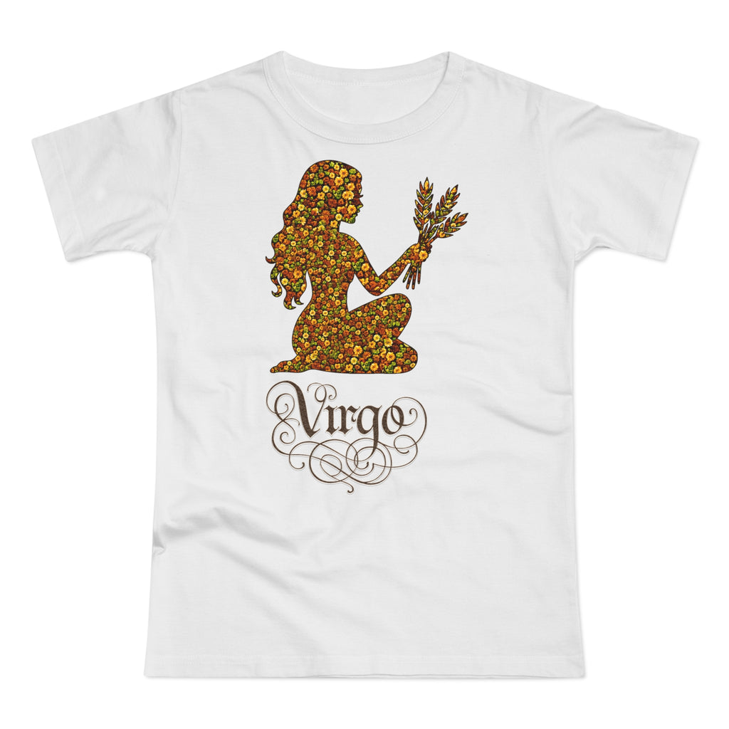 Jungfrau: Frontprint, Womens' T-Shirt, florales Sternzeichen, Zodiac Astrologie (Virgo)
