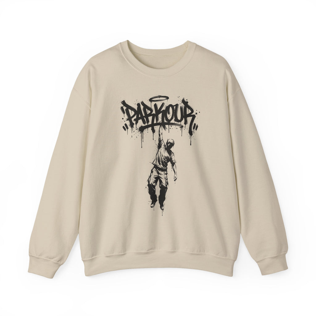 Parkour 04: Frontprint, Unisex Sweatshirt - Urban Stunt Silhouette Crewneck