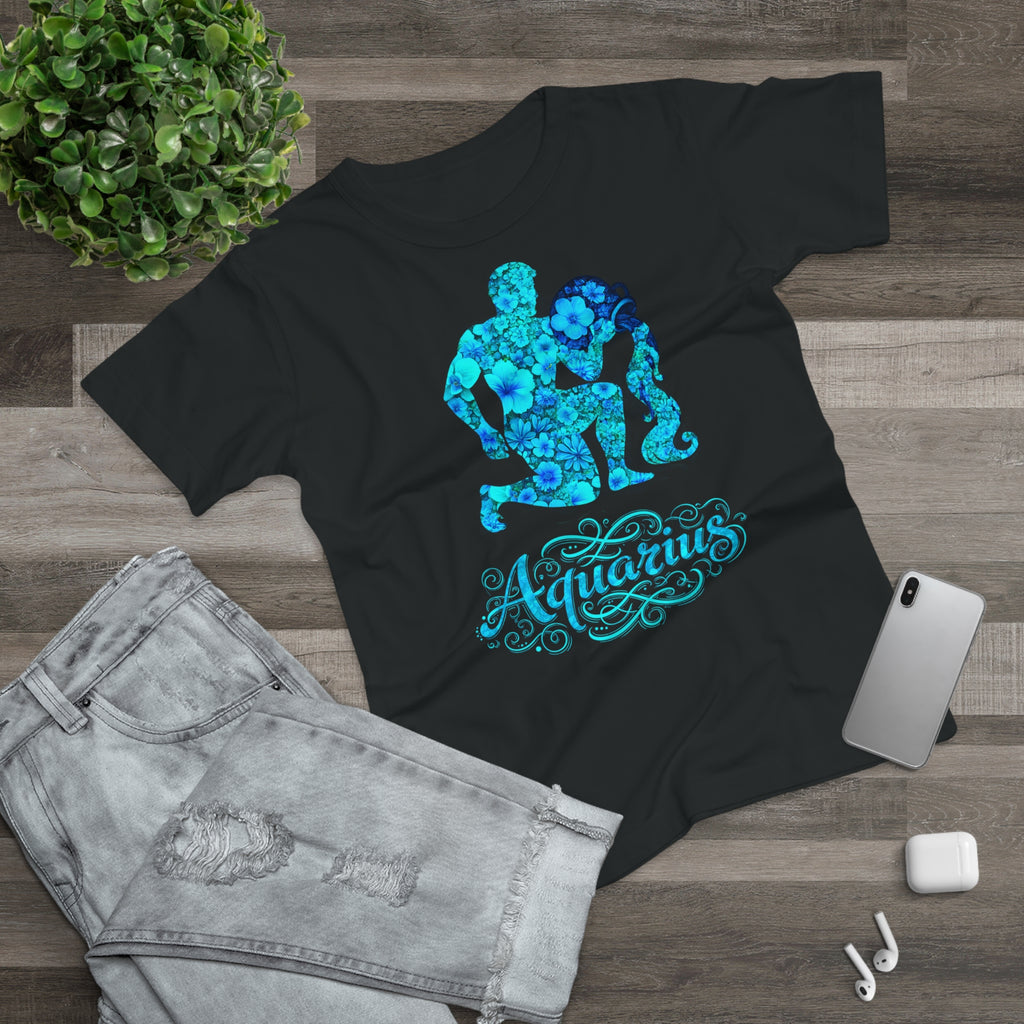 Wassermann: Frontprint, Womens' T-Shirt, florales Sternzeichen, Zodiac Astrologie (Aquarius)