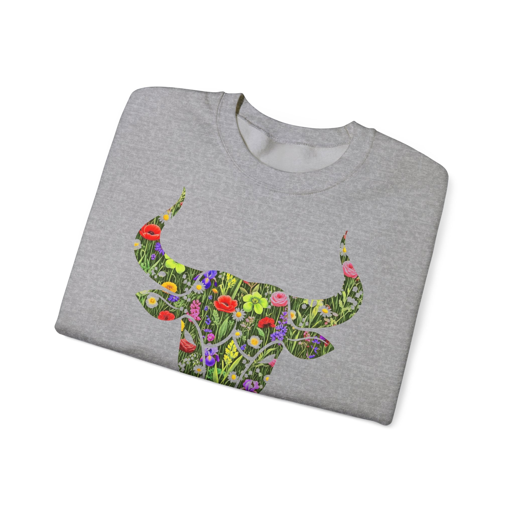Stier: Frontprint, Unisex Sweatshirt, florales Sternzeichen, Zodiac Astrologie (Taurus)