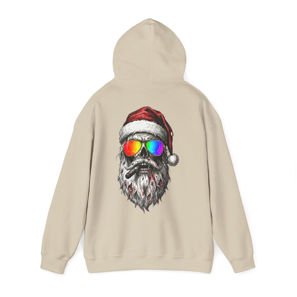Pilot-Santa: Backprint, Unisex Hoodie Skull with Rainbow Sunglasses – Christmas Punk Pullover