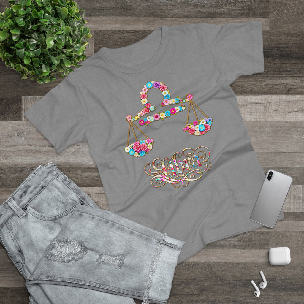Waage: Frontprint, Womens' T-Shirt, florales Sternzeichen, Zodiac Astrologie (Libra)