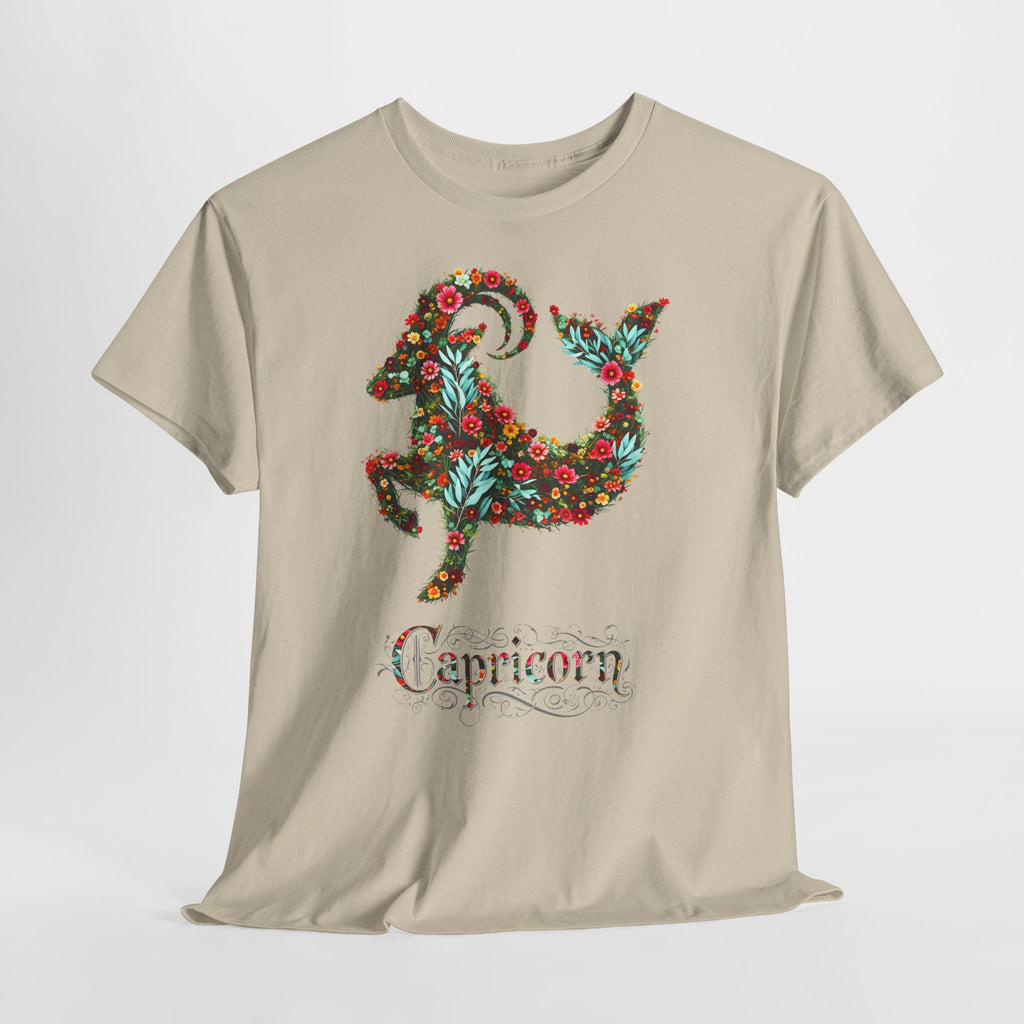 Steinbock: Frontprint, Unisex T-Shirt - Florales Sternzeichen Astrologie (Capricorn)
