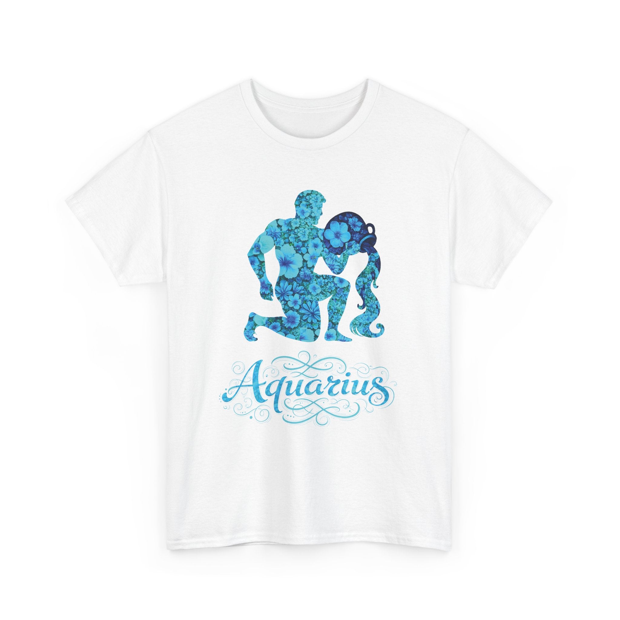 Aquarius Floral Zodiac Unisex Heavy Cotton Tee, Astrology Shirt, Horoscope Gift, Birthday Tee, Unique Astrology Apparel