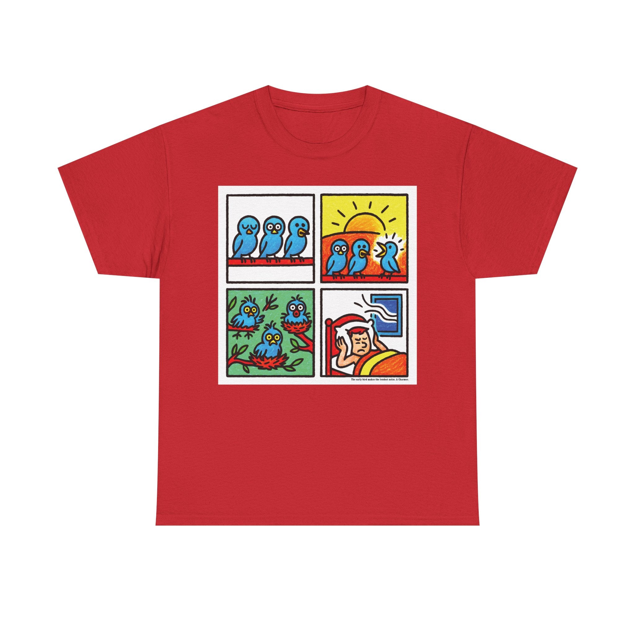 Proverb - Early bird makes loudest noise, Colorful Quirky Bird Tee - Fun Graphic Shirt for Nature Lovers, Perfect Gift for Birdwatchers, Casual Wear, Birthday, Summer
