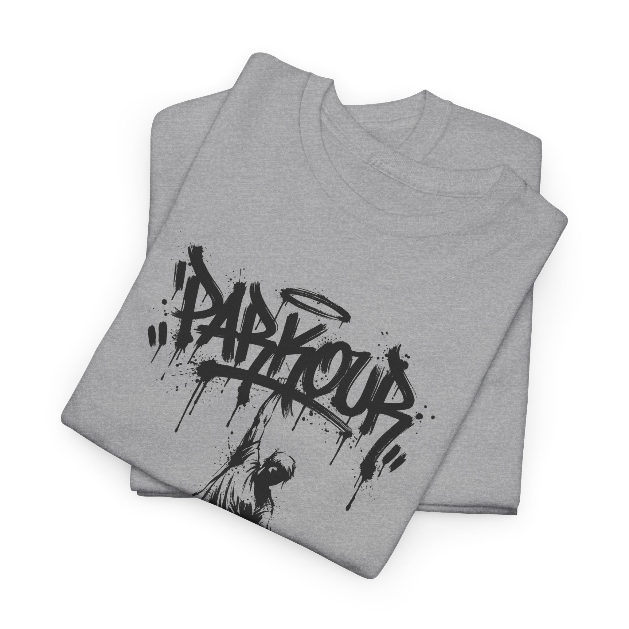 Parkour 04: Frontprint, Unisex T-Shirt - - Urban Stunt Silhouette Crewneck