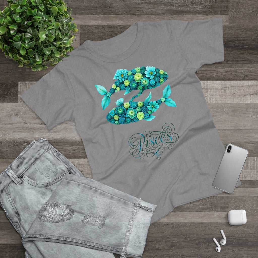 Fische: Frontprint, Womens' T-Shirt, florales Sternzeichen, Zodiac Astrologie (Pisces)