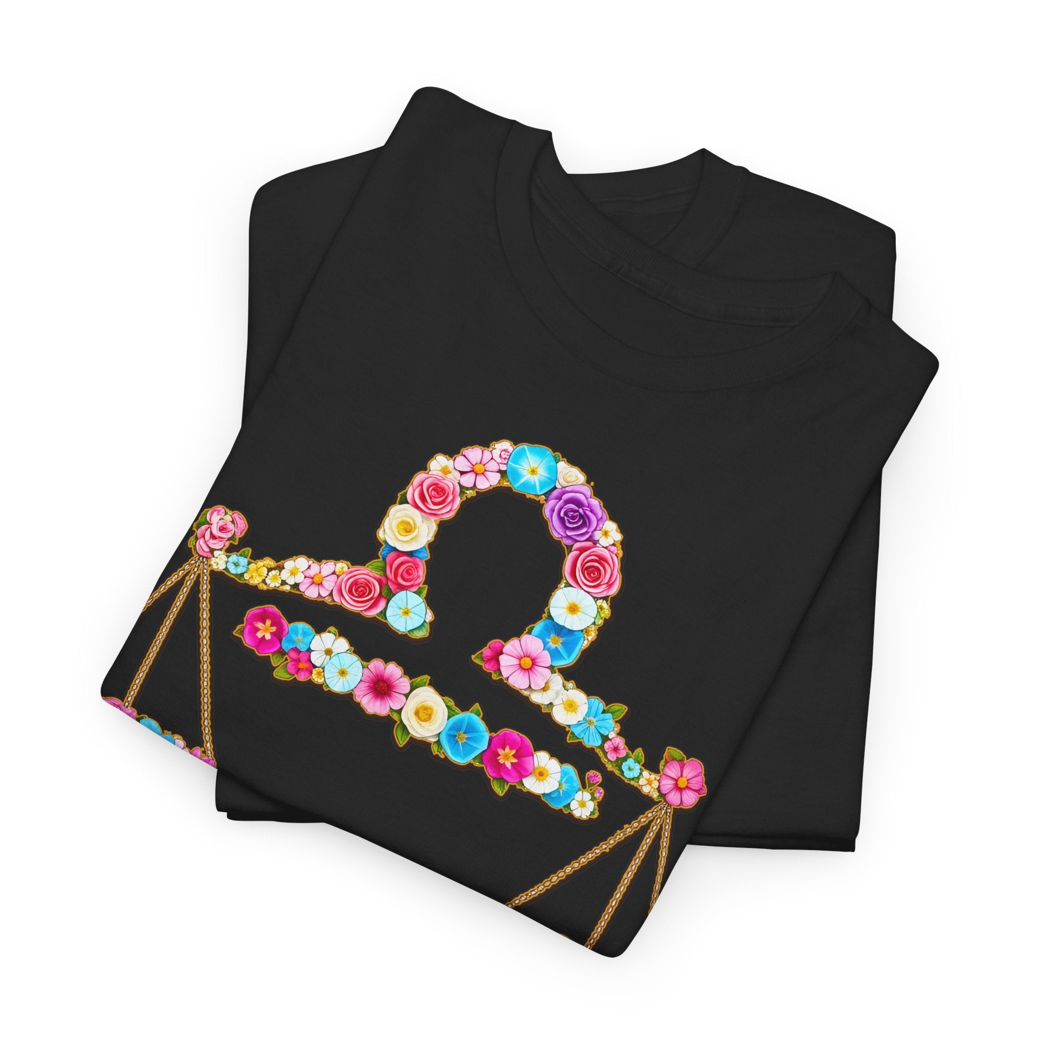 Waage: Frontprint, Unisex T-Shirt - Florales Sternzeichen Astrologie (Libra)