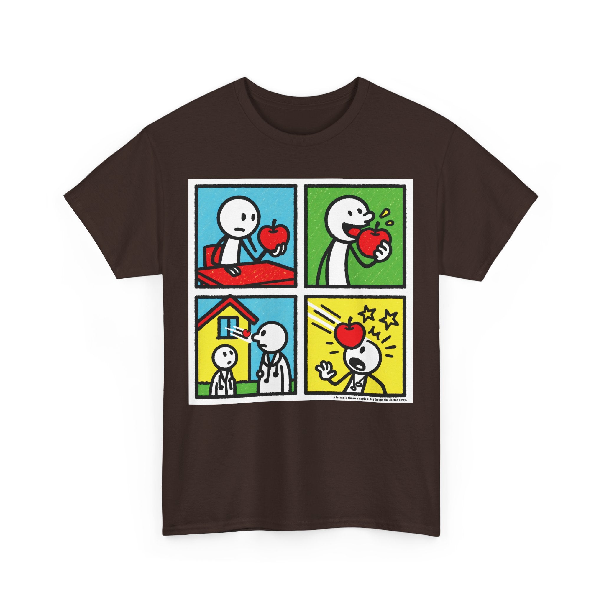 Proverb - A friendly thrown apple keeps doctor away, Funny Graphic Unisex Heavy Cotton Tee, Cute Gift for Friends, Heart Theme T-Shirt, Casual Wear, Gift for Birthdays, Celebrate Love