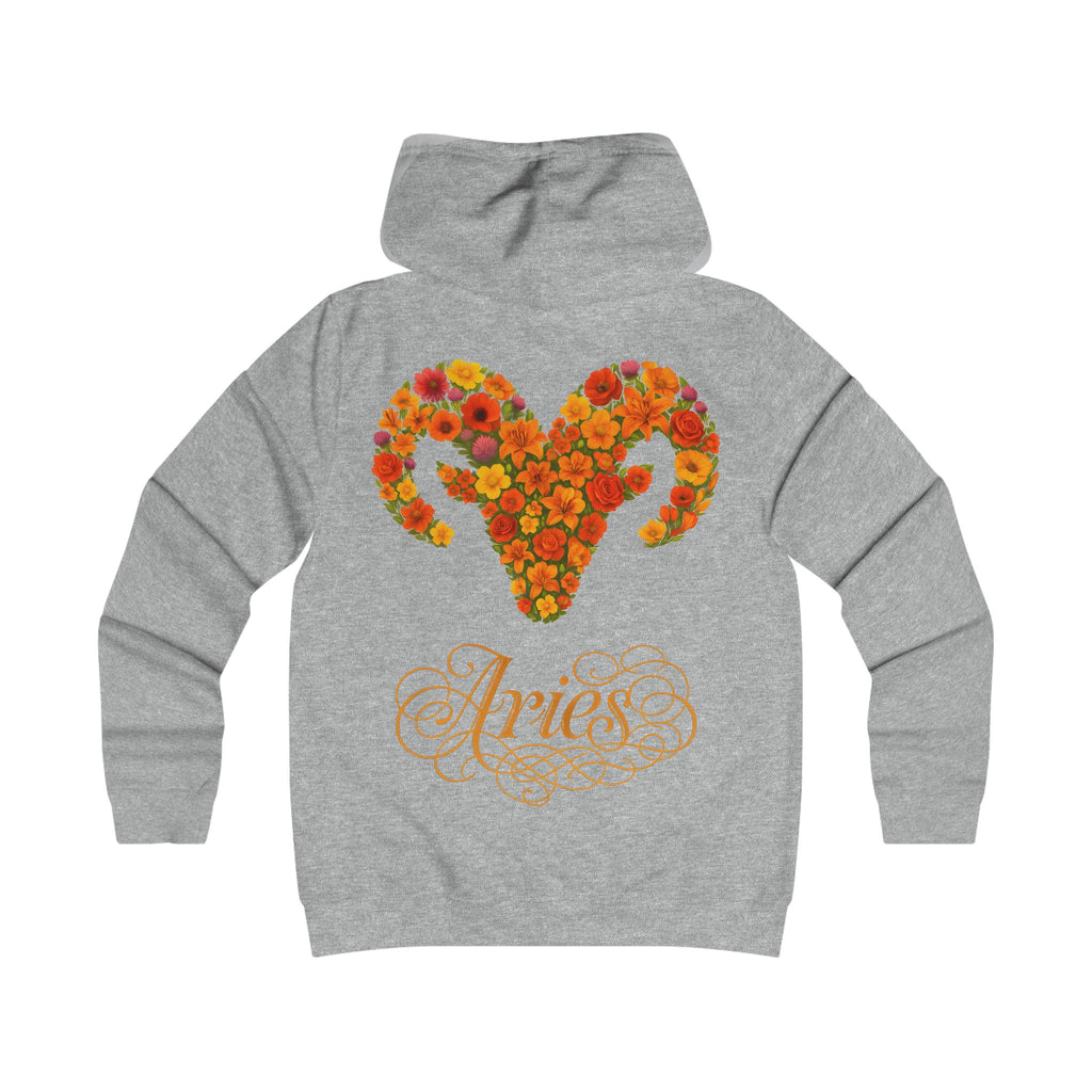 Widder: Backprint, Womens' Hoodie - florales Sternzeichen, Zodiac (Aries)