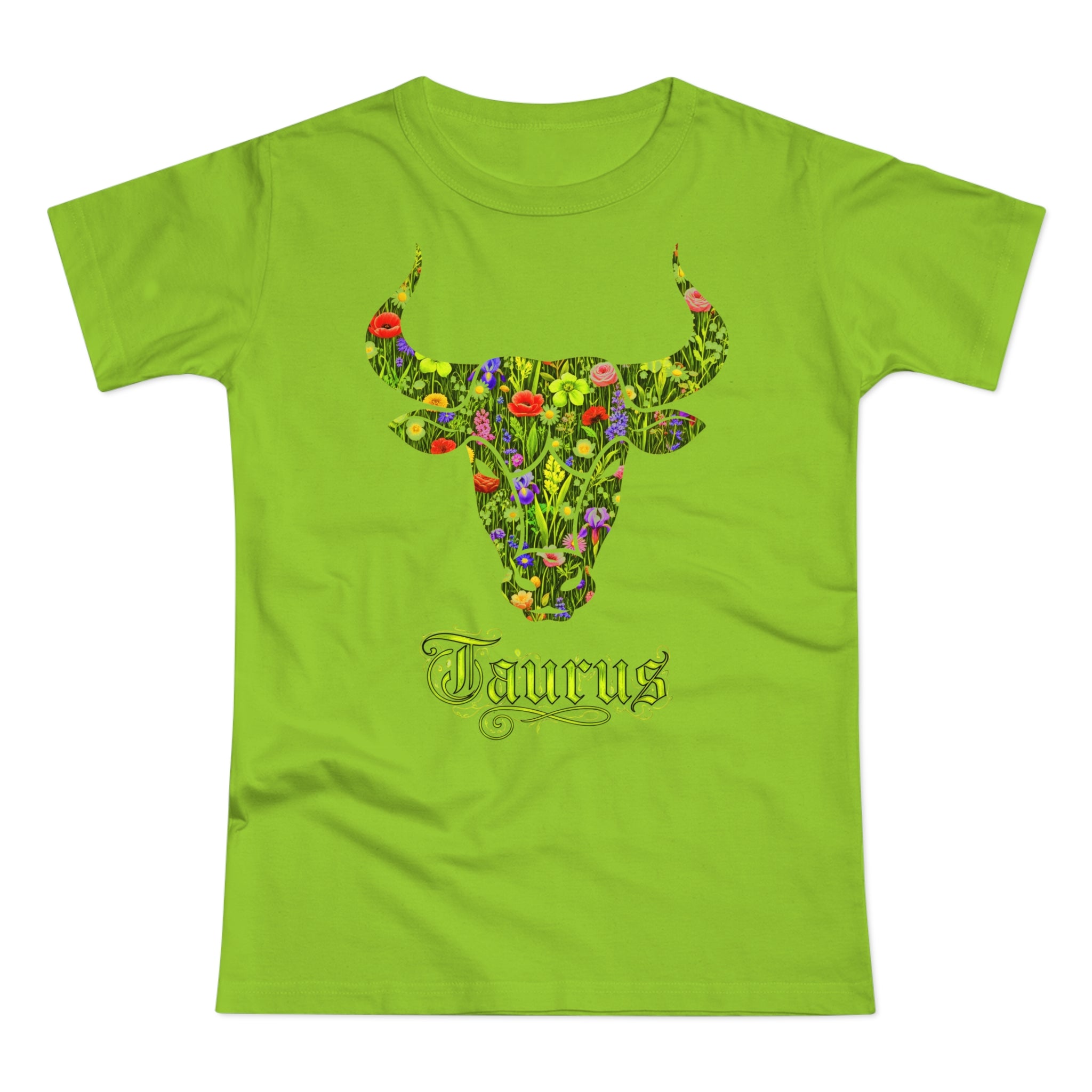 Stier: Frontprint, Womens' T-Shirt, florales Sternzeichen, Zodiac Astrologie (Taurus)