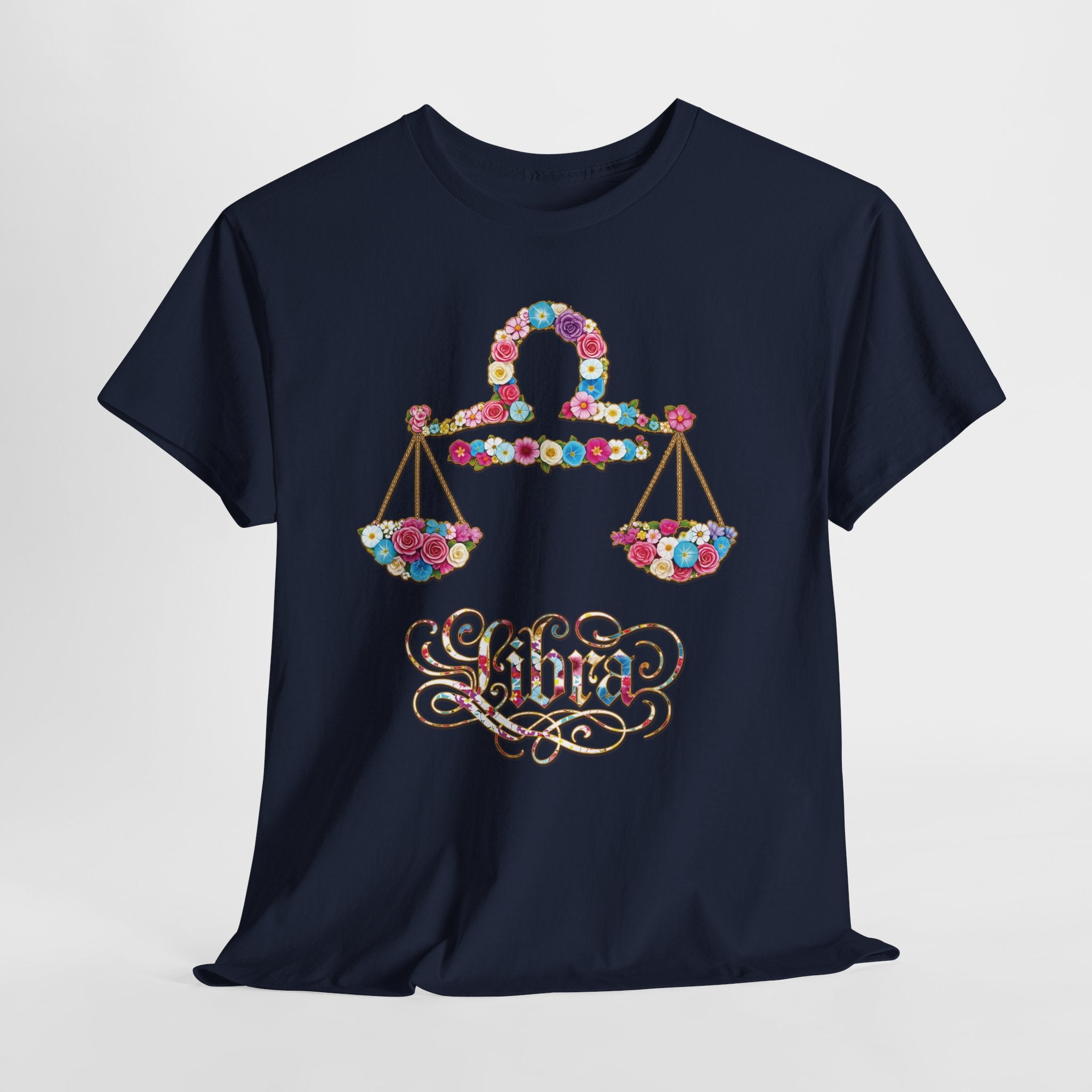 Libra Floral Zodiac Tee - Unisex Heavy Cotton Shirt, Astrology Gift, Horoscope T-Shirt, Birthday Present, Libra Season Apparel