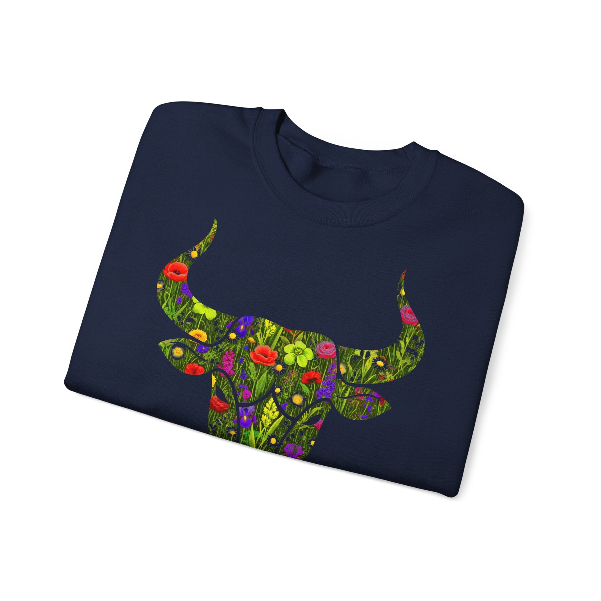Stier: Frontprint, Unisex Sweatshirt, florales Sternzeichen, Zodiac Astrologie (Taurus)