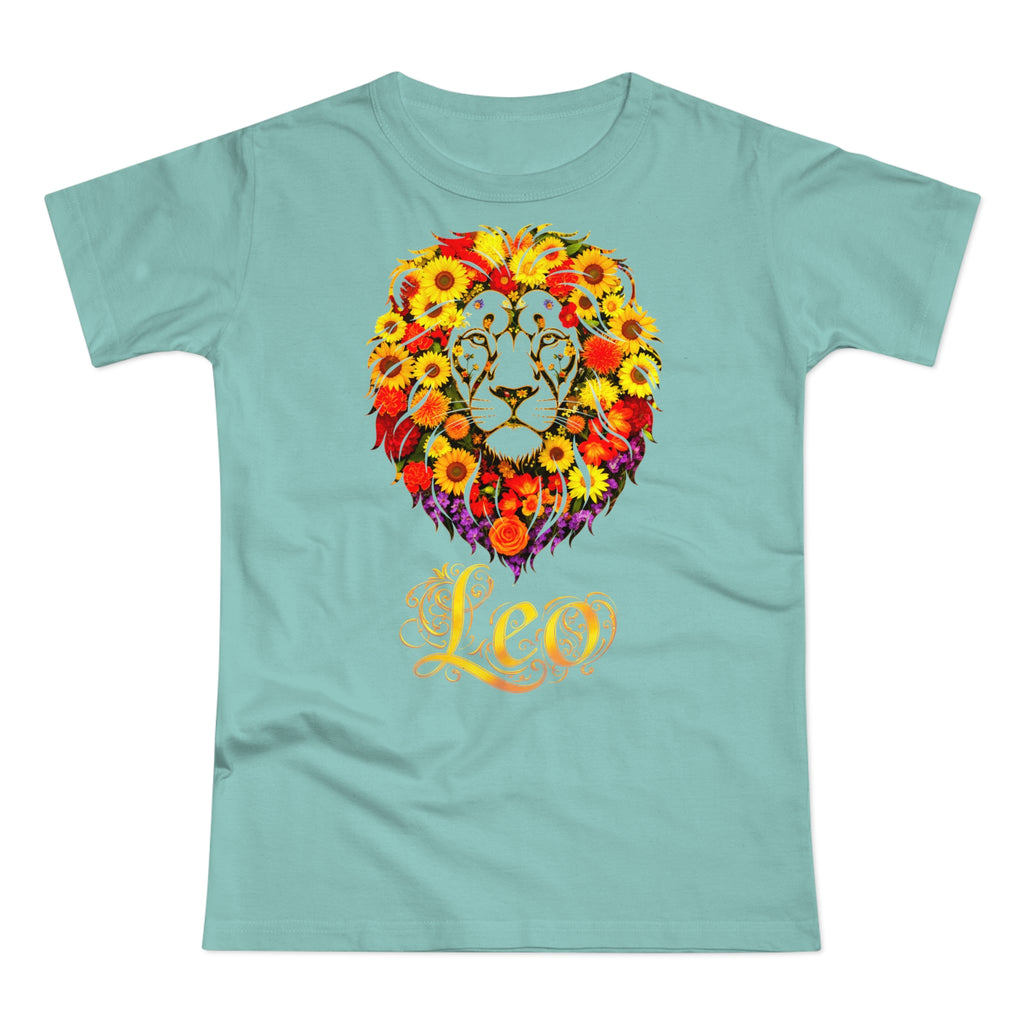 Löwe: Frontprint, Womens' T-Shirt, florales Sternzeichen, Zodiac Astrologie (Leo)