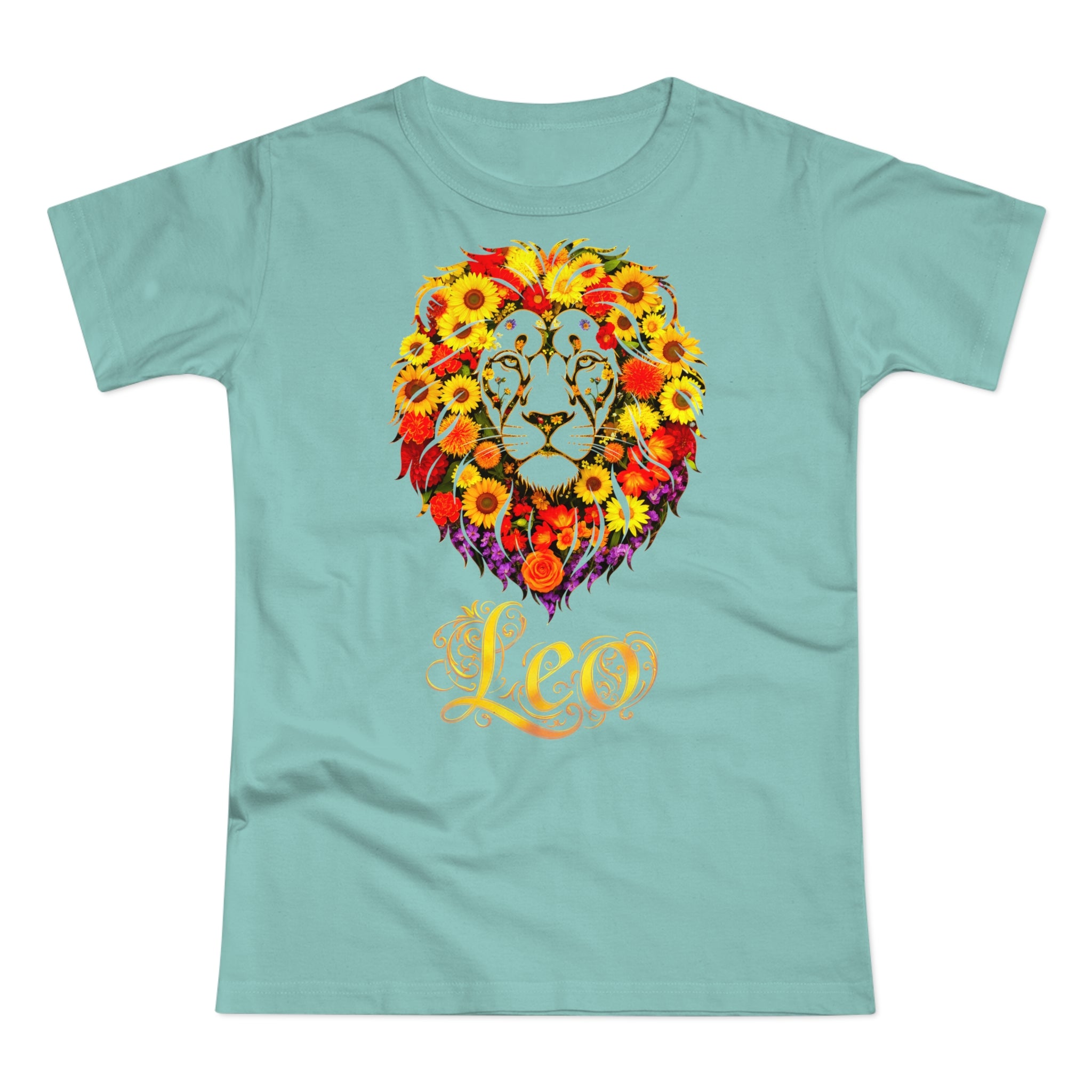 Löwe: Frontprint, Womens' T-Shirt, florales Sternzeichen, Zodiac Astrologie (Leo)
