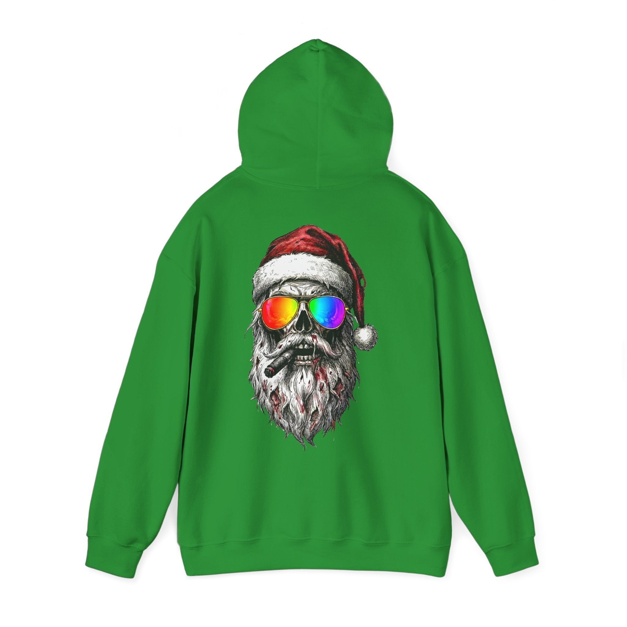 Pilot-Santa: Backprint, Unisex Hoodie Skull with Rainbow Sunglasses – Christmas Punk Pullover
