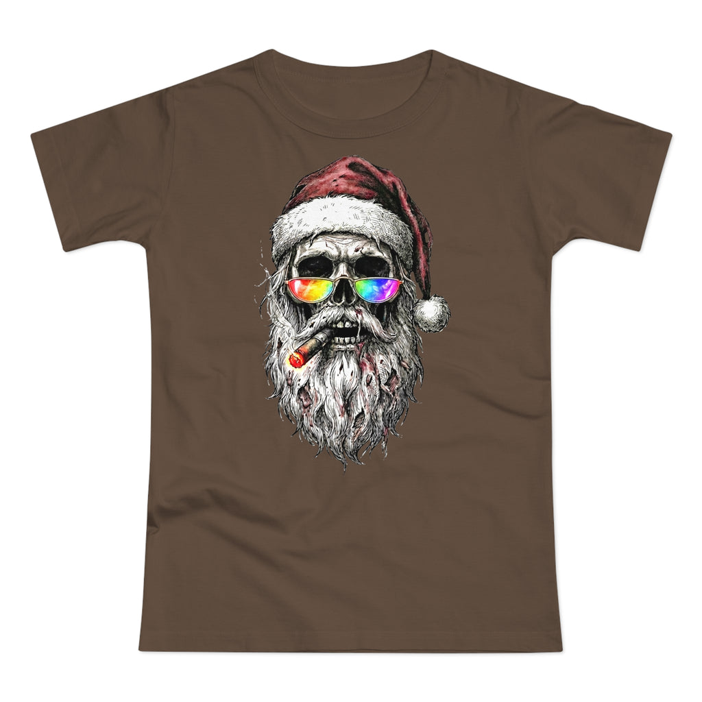 Dark-Santa: Frontprint, Womens' T-Shirt, Skull Retro Sunglasses & Cigar Holiday Tee