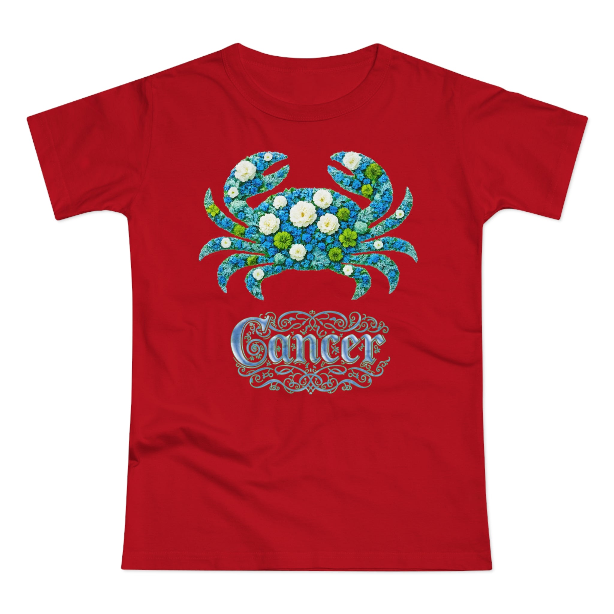 Krebs: Frontprint, Womens' T-Shirt, florales Sternzeichen, Zodiac Astrologie (Cancer)