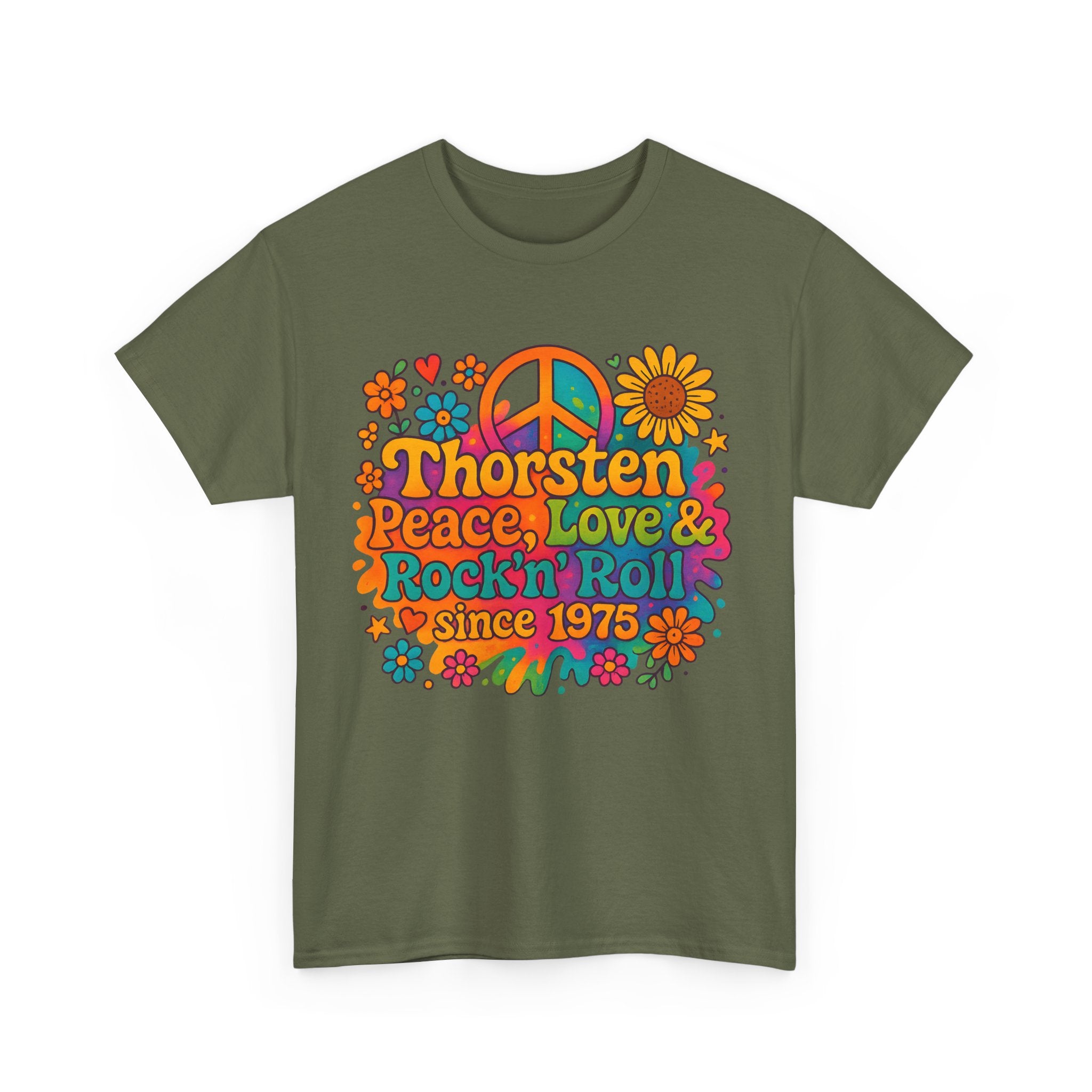 Thorsten, 1975, Retro Peace & Love Tee, Unisex Heavy Cotton Top, Vintage Rock'n'Roll Shirt, Music Lover Gift, 70s Inspired Fashion
