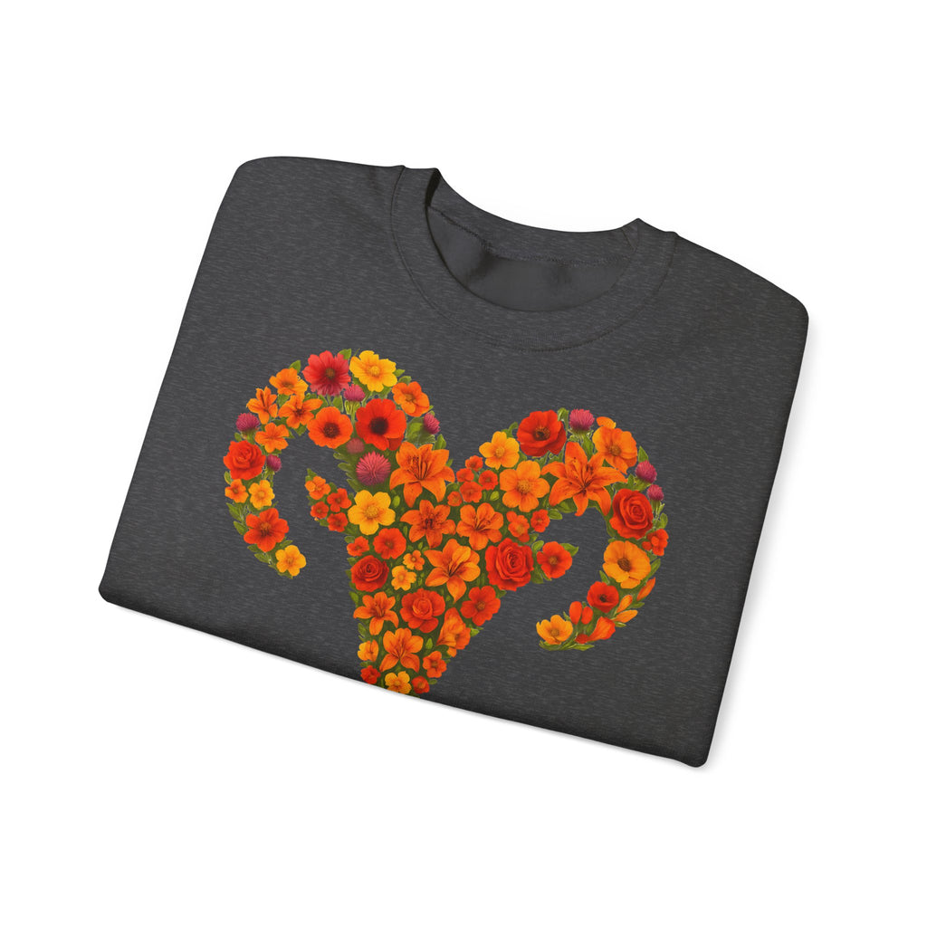 Widder: Frontprint, Unisex Sweatshirt, florales Sternzeichen, Zodiac Astrologie (Aries)
