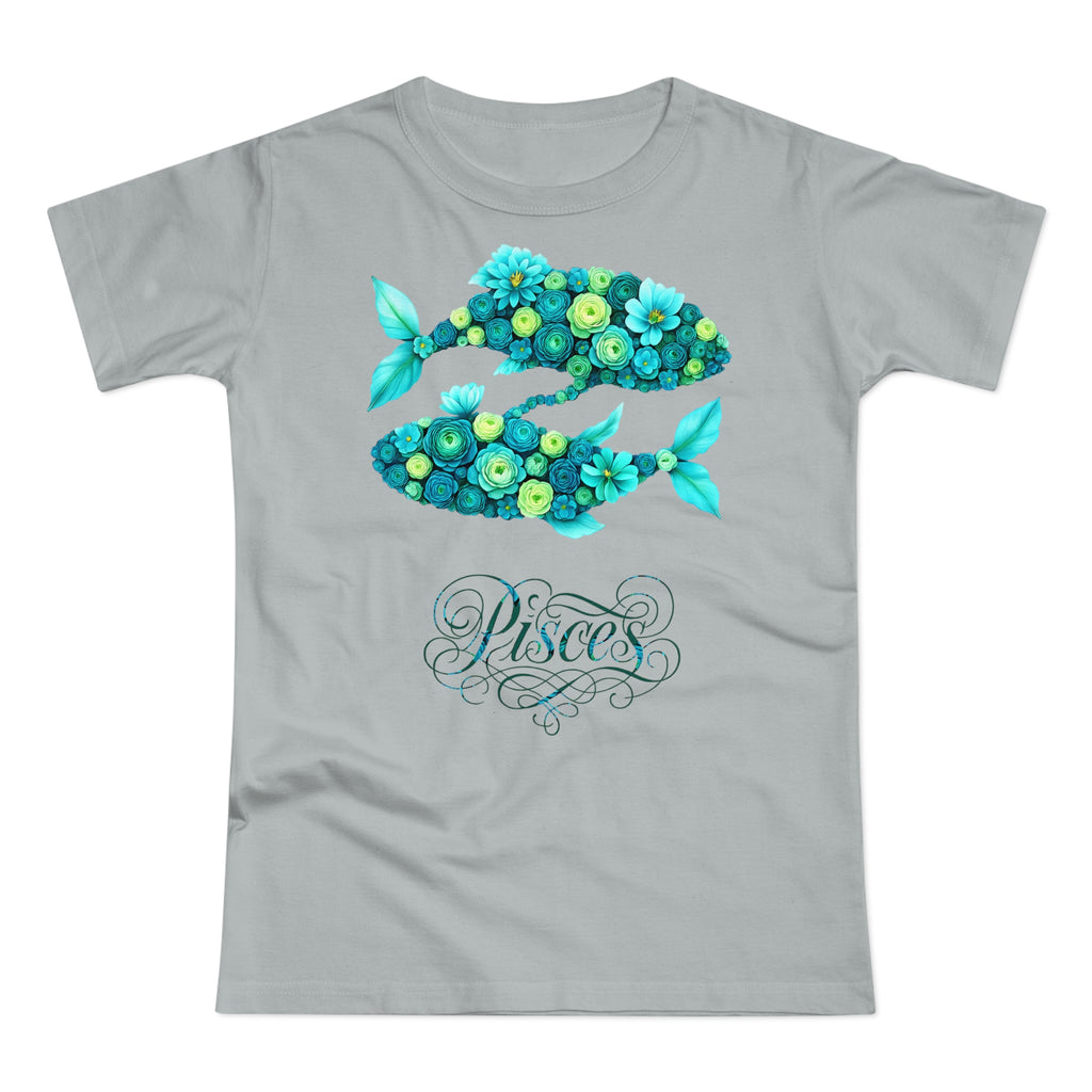 Fische: Frontprint, Womens' T-Shirt, florales Sternzeichen, Zodiac Astrologie (Pisces)