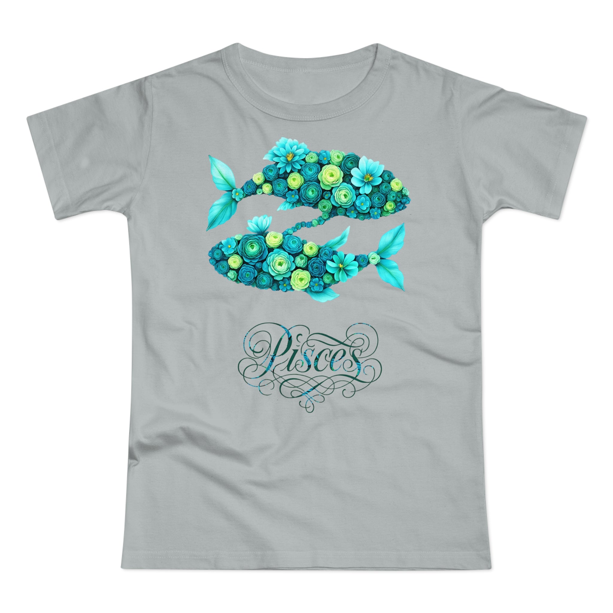 Fische: Frontprint, Womens' T-Shirt, florales Sternzeichen, Zodiac Astrologie (Pisces)