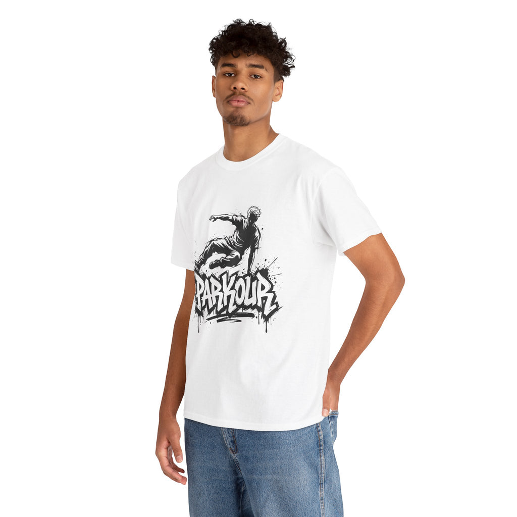 Parkour 07: Frontprint, Unisex T-Shirt - Urban Stunt Silhouette Crewneck