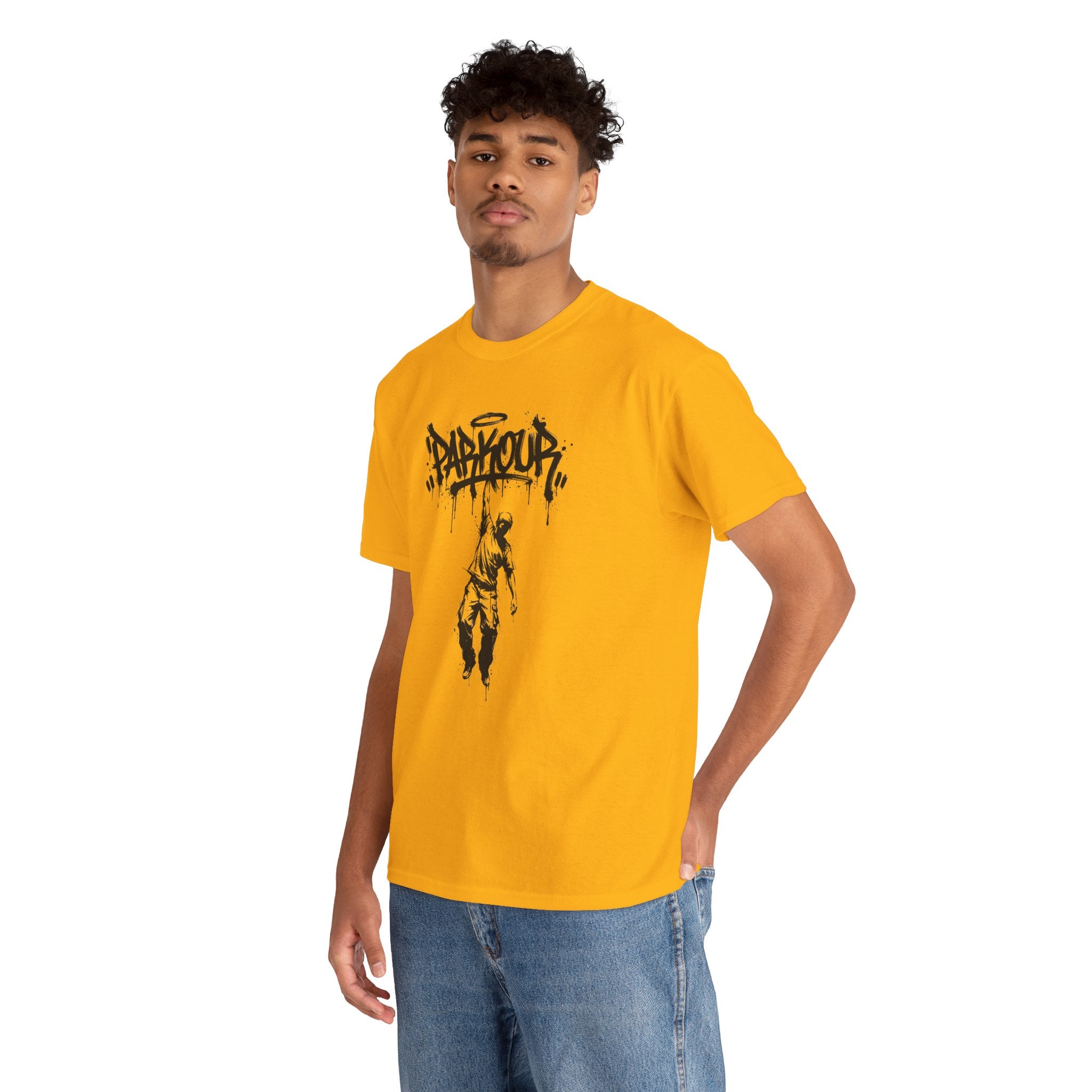 Parkour 04: Frontprint, Unisex T-Shirt - - Urban Stunt Silhouette Crewneck